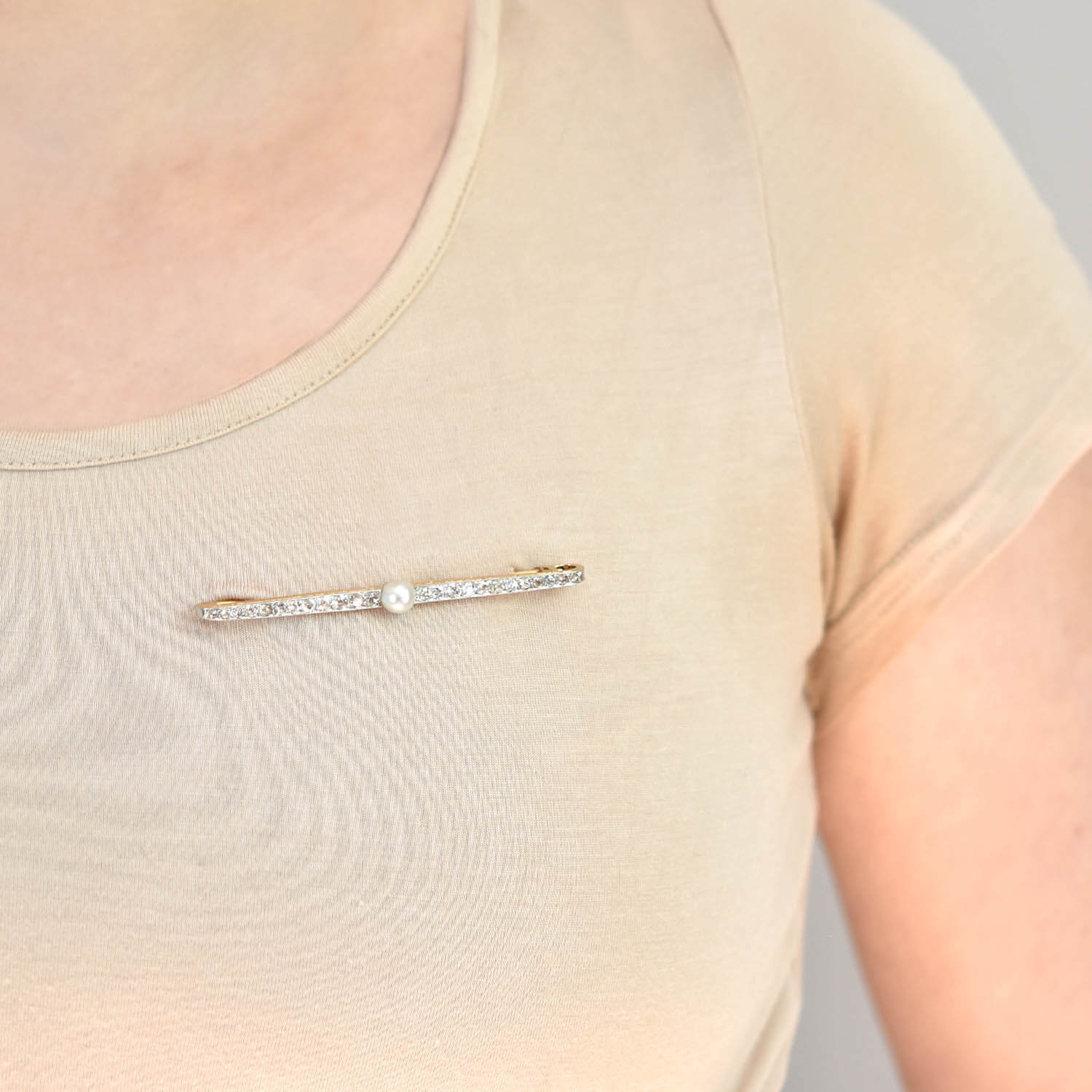 Edwardian 18kt/Platinum Pearl + Diamond Bar Pin 3ctw - Image 6