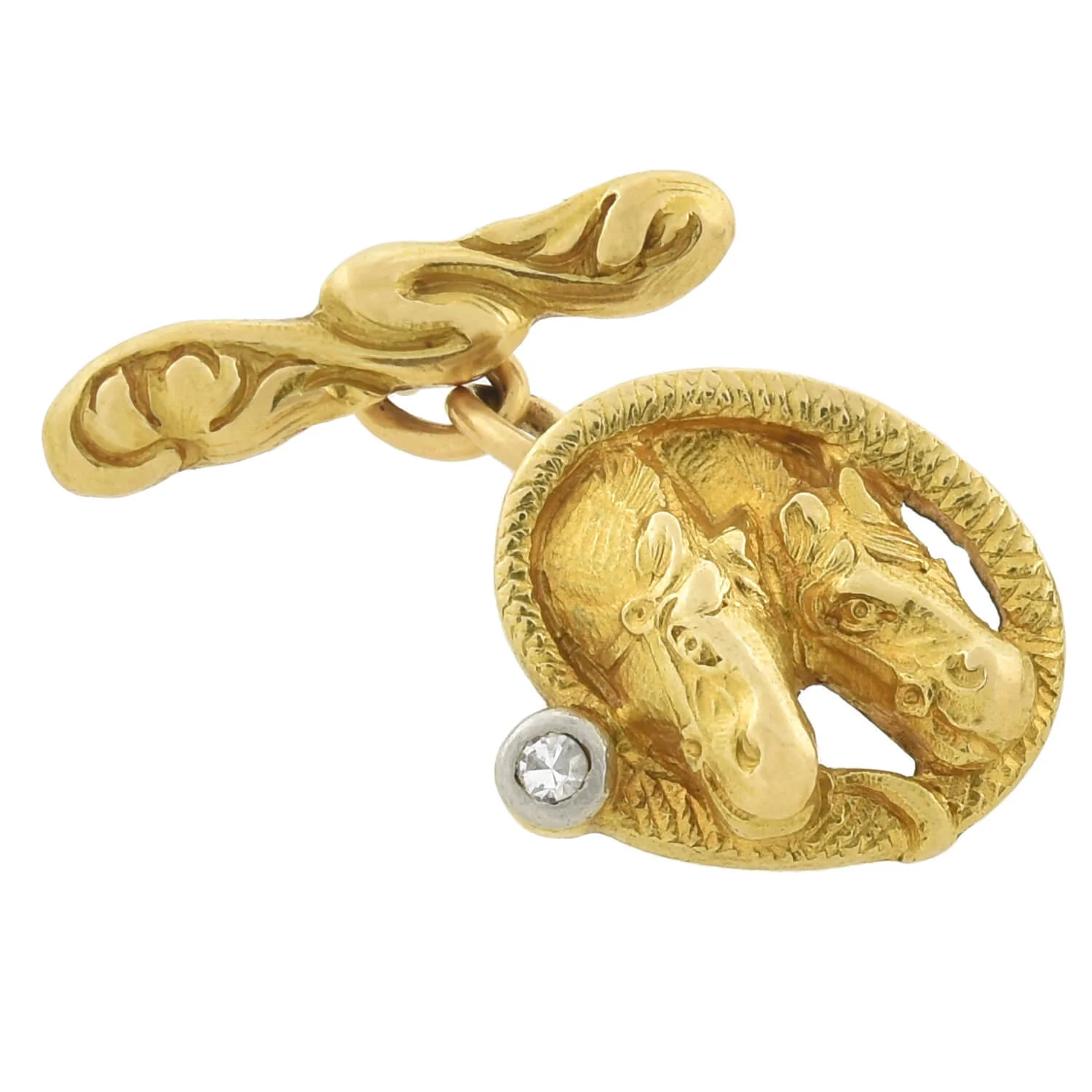 Edwardian 18kt/Platinum Photo Finish Double Horse + Diamond Cufflinks - Image 2