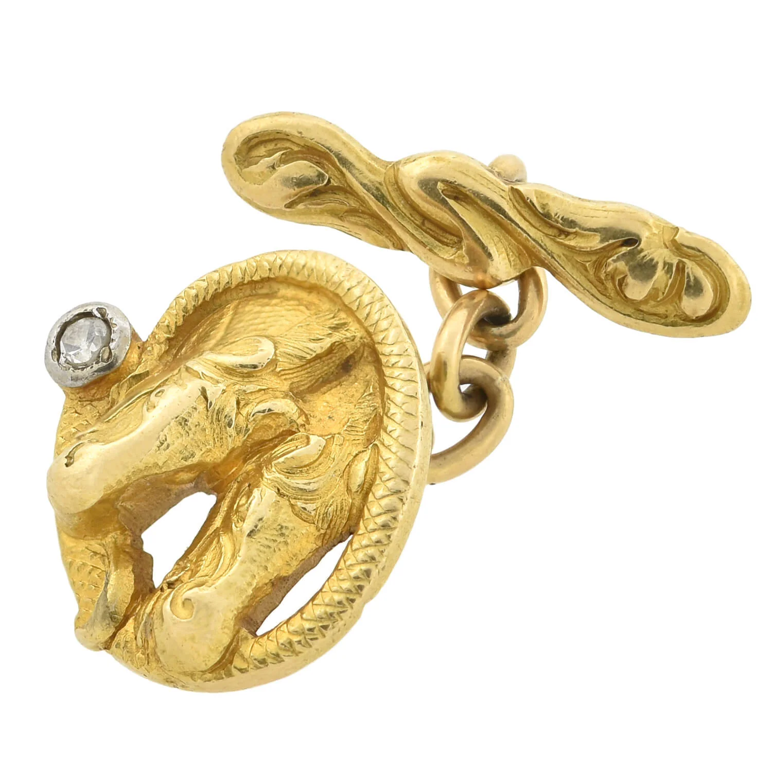 Edwardian 18kt/Platinum Photo Finish Double Horse + Diamond Cufflinks - Image 5