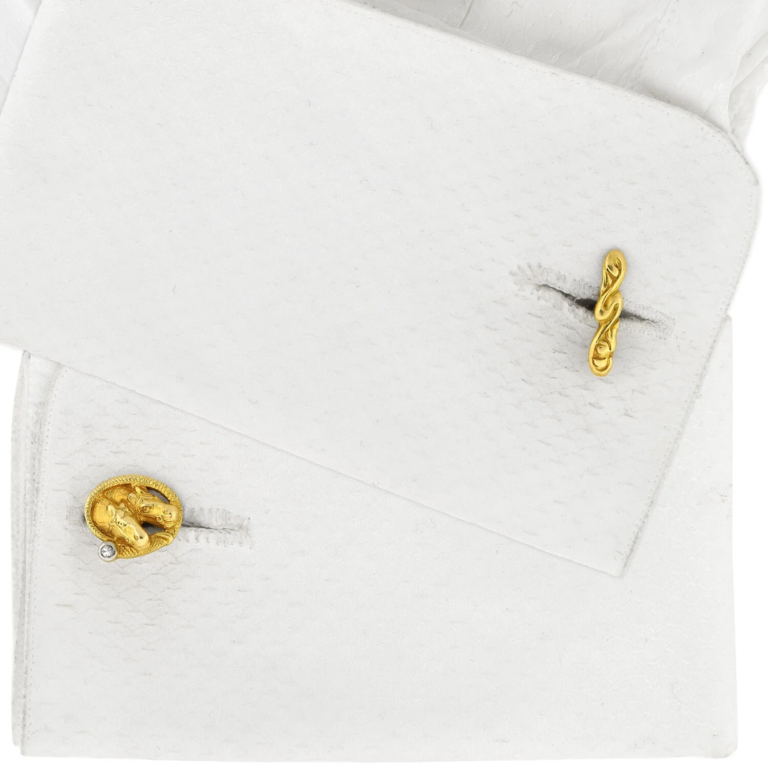 Edwardian 18kt/Platinum Photo Finish Double Horse + Diamond Cufflinks - Image 7