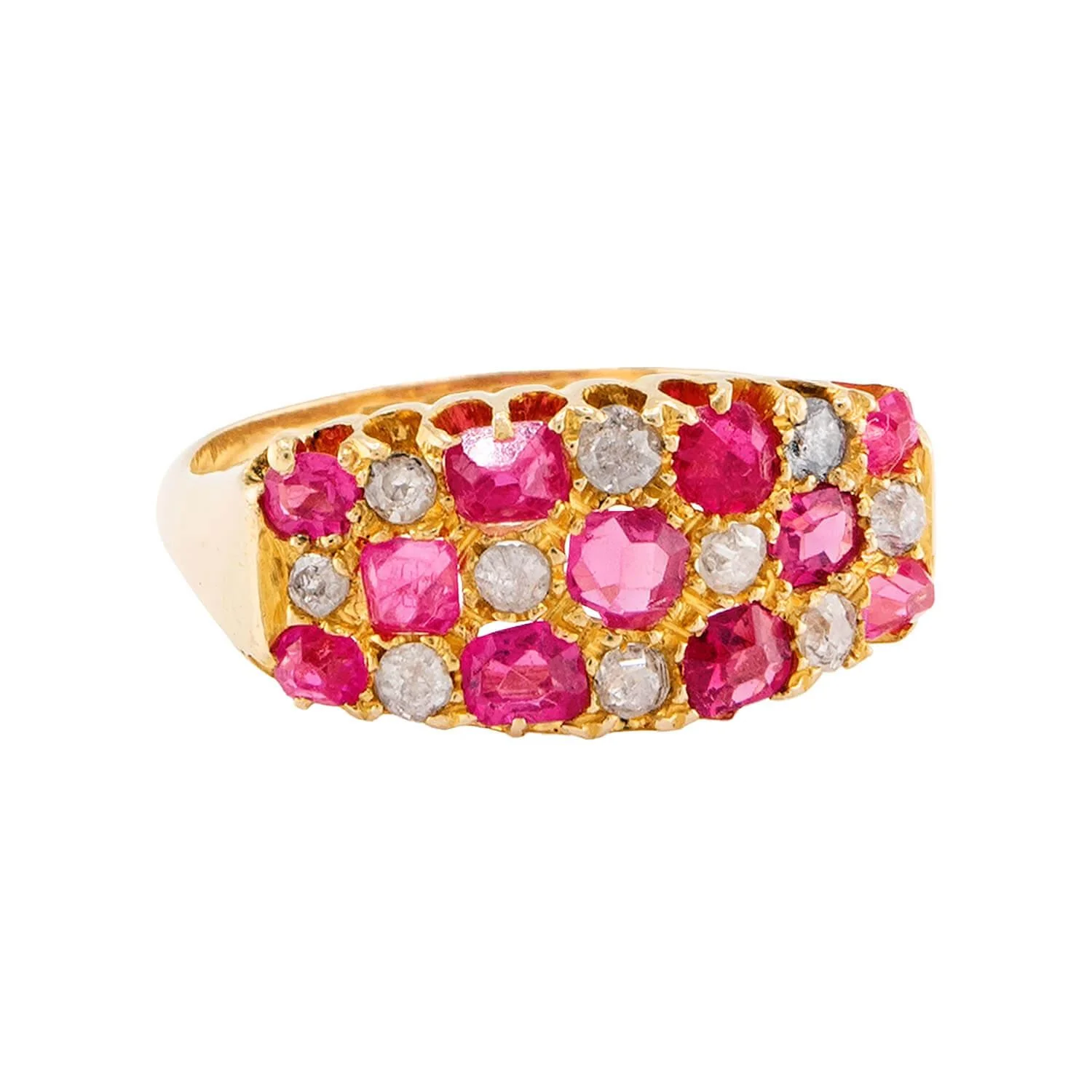 Edwardian English 18k Ruby & Diamond Checkerboard Ring - Image 2