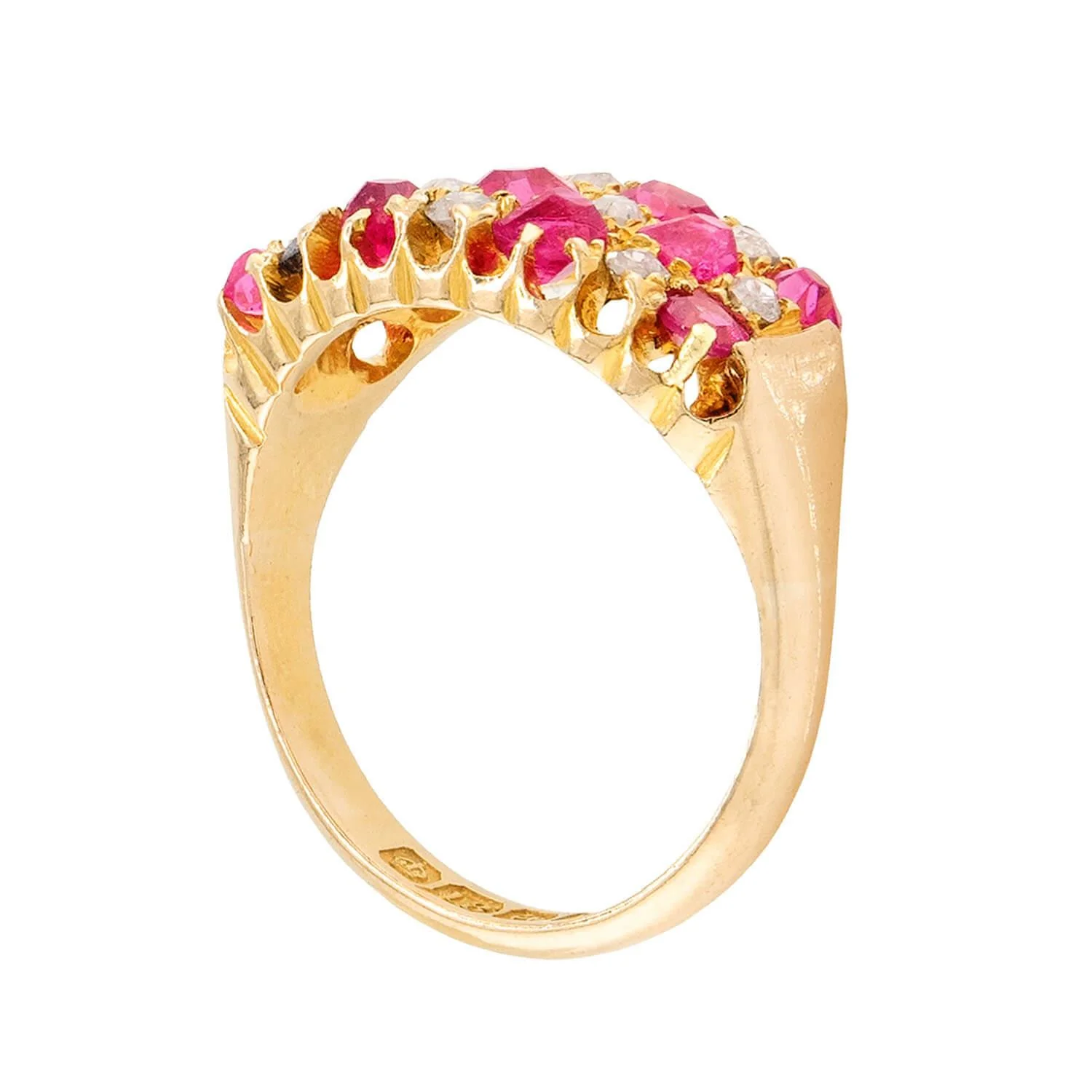 Edwardian English 18k Ruby & Diamond Checkerboard Ring - Image 3