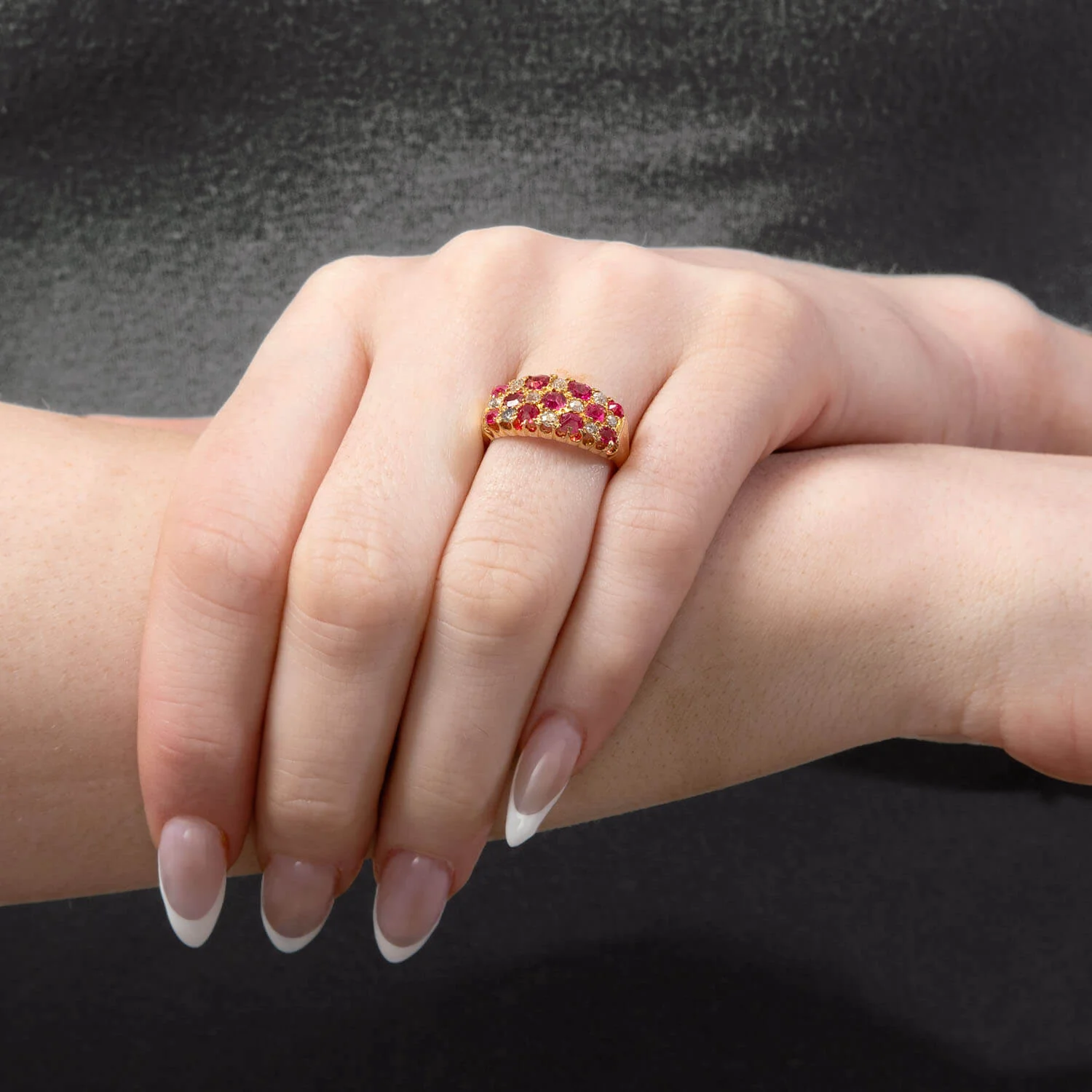 Edwardian English 18k Ruby & Diamond Checkerboard Ring - Image 5