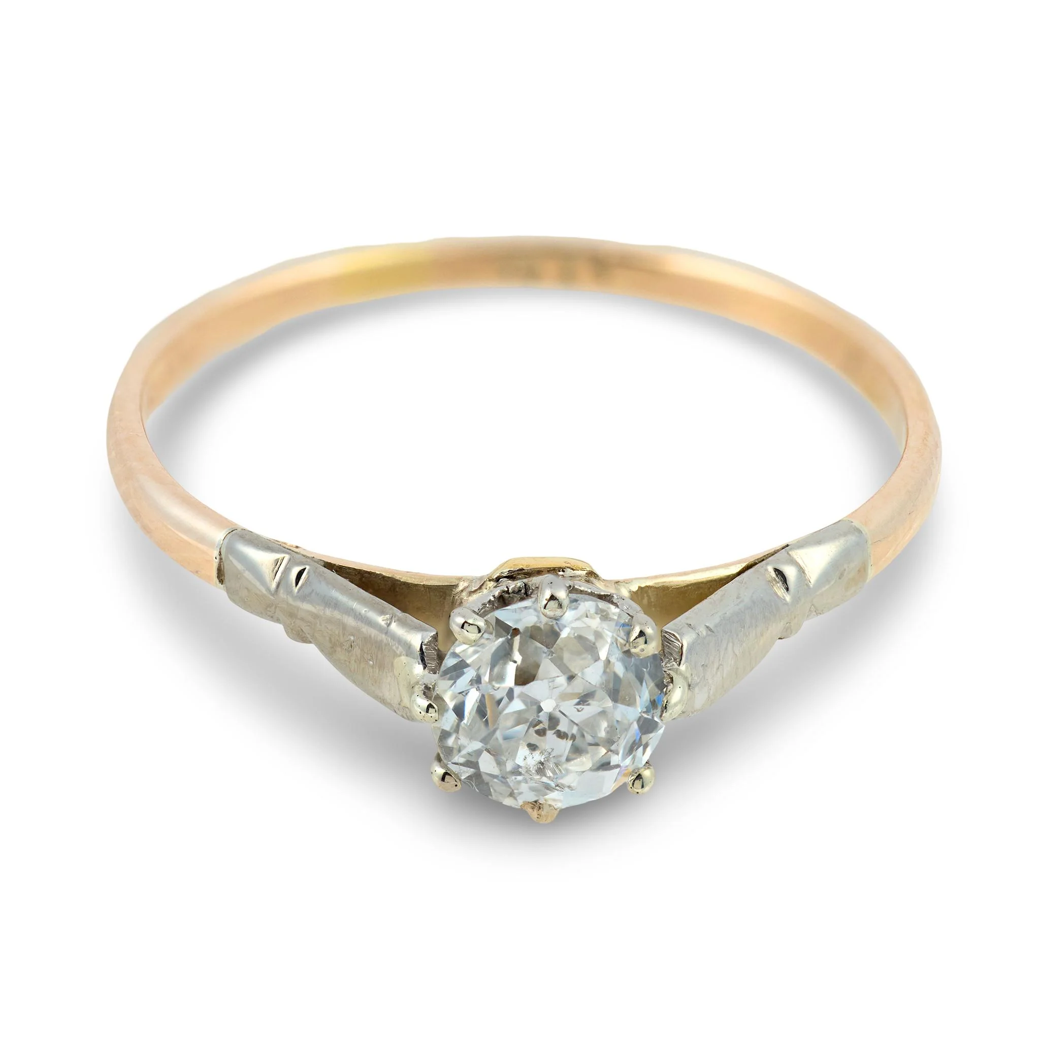 Edwardian English 9k/Platinum Diamond Engagement Ring .62ct - Image 2