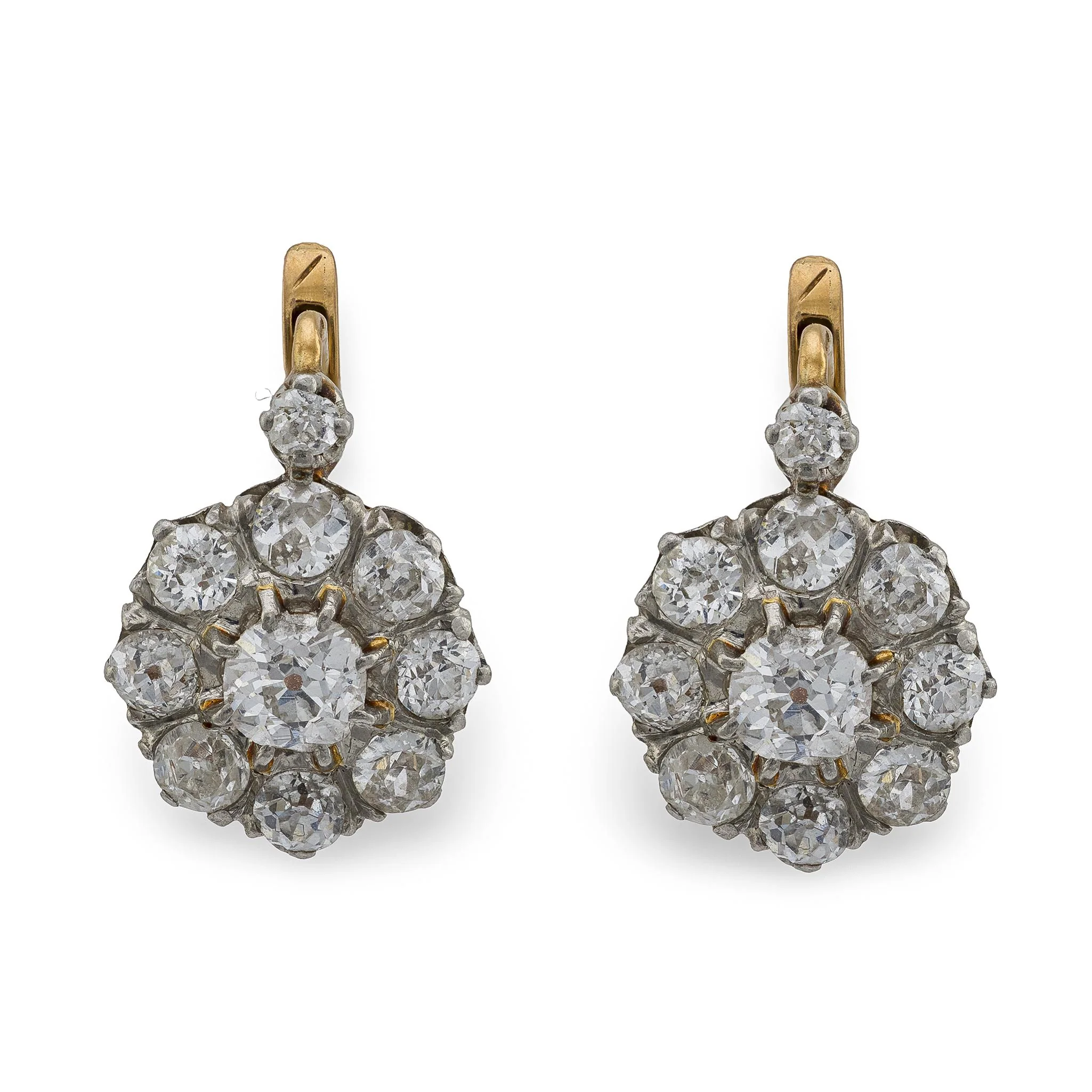 Edwardian French 18k/Platinum Diamond Cluster Earrings 2.50ctw