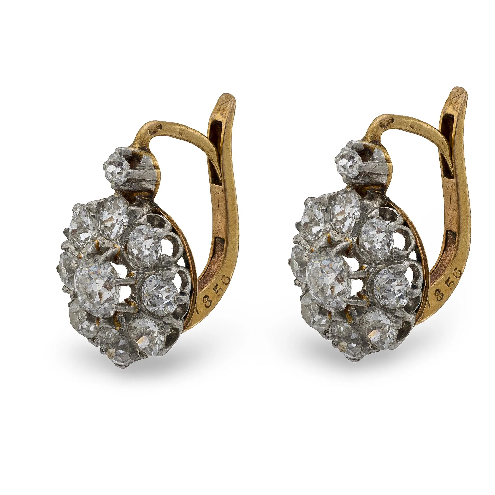 Edwardian French 18k/Platinum Diamond Cluster Earrings 2.50ctw - Image 2
