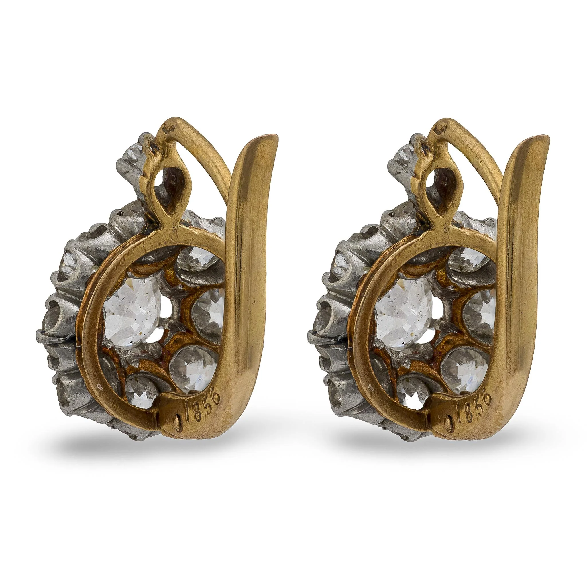 Edwardian French 18k/Platinum Diamond Cluster Earrings 2.50ctw - Image 4
