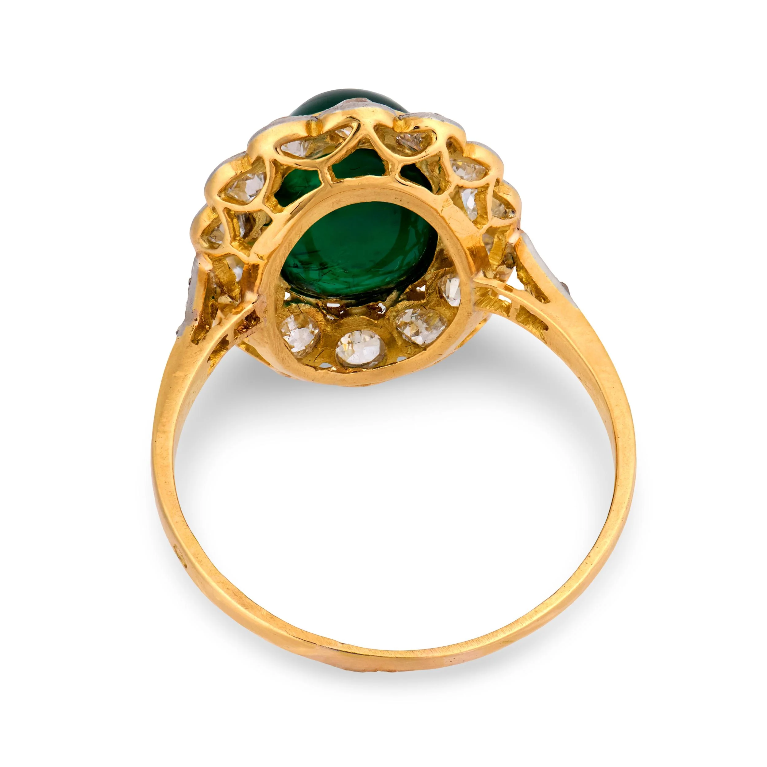 Edwardian French 18k/Platinum Emerald & Diamond Halo Ring - Image 5