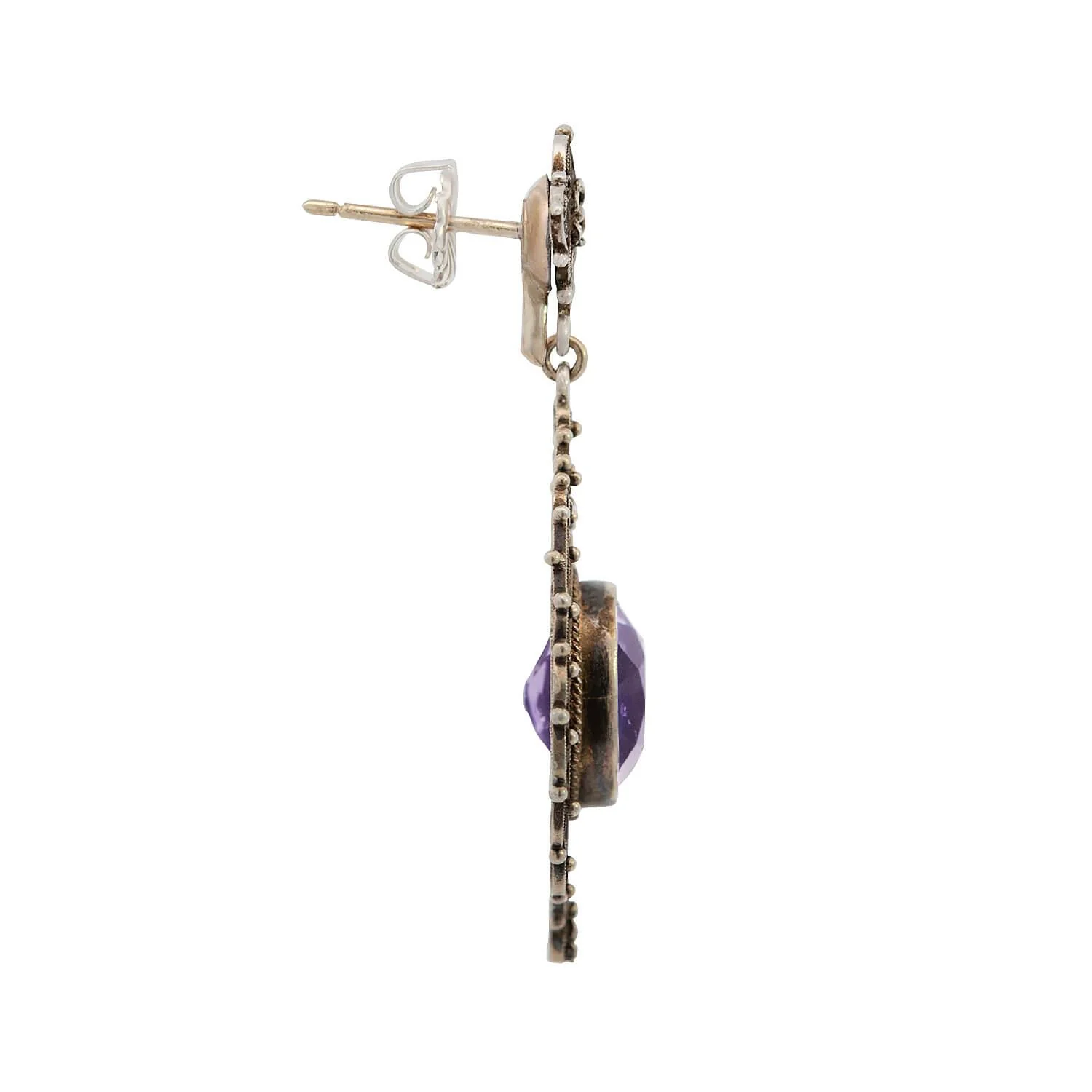 Edwardian Italian Silver Gilt Amethyst Earrings - Image 2