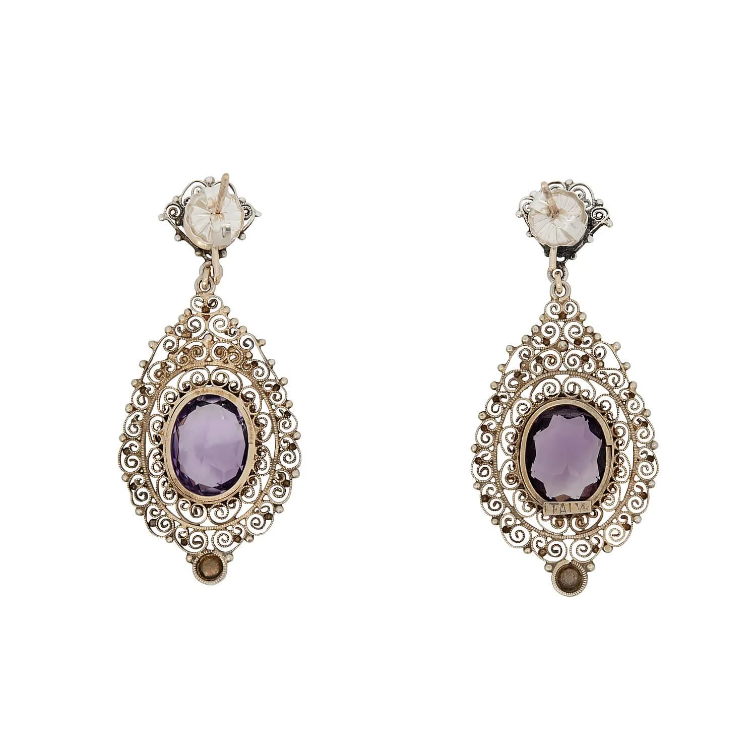 Edwardian Italian Silver Gilt Amethyst Earrings - Image 3