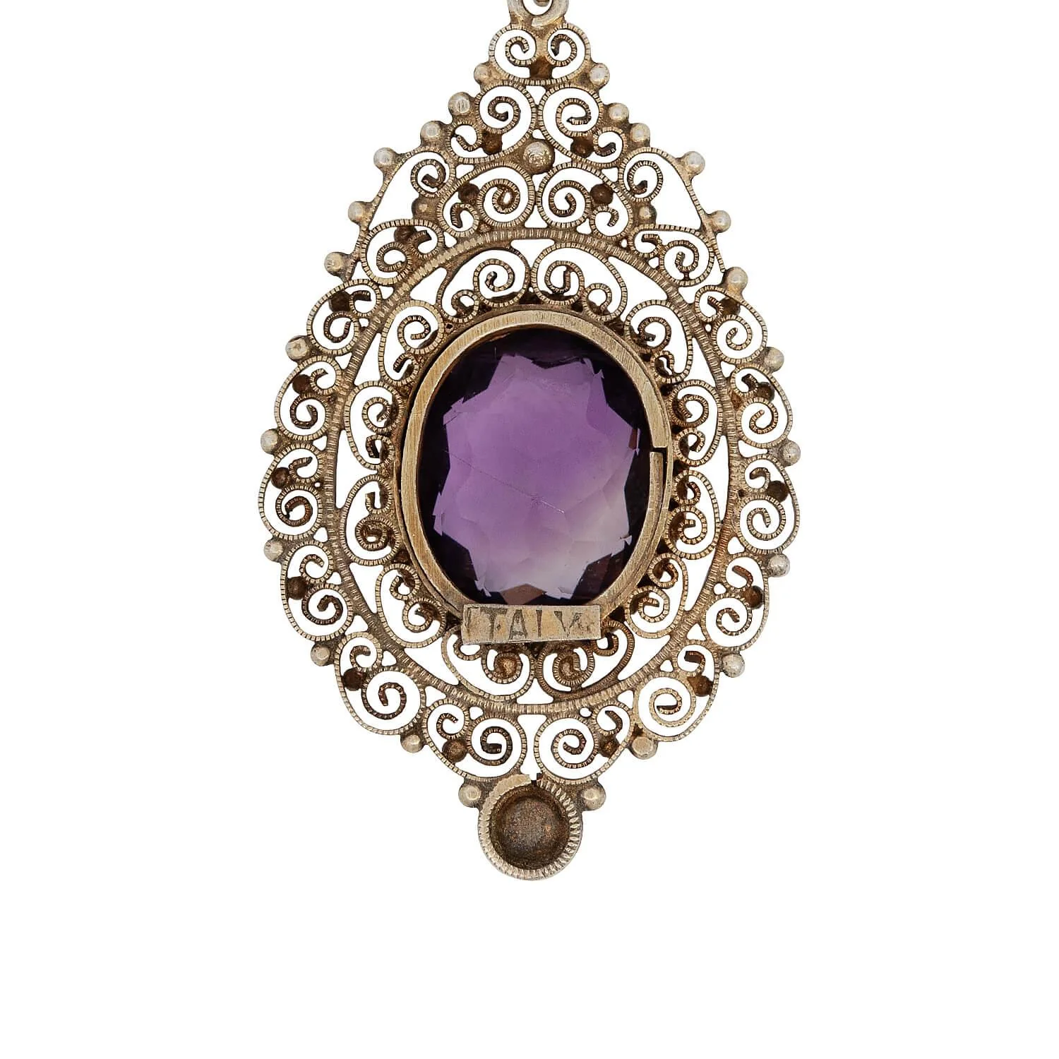 Edwardian Italian Silver Gilt Amethyst Earrings - Image 4