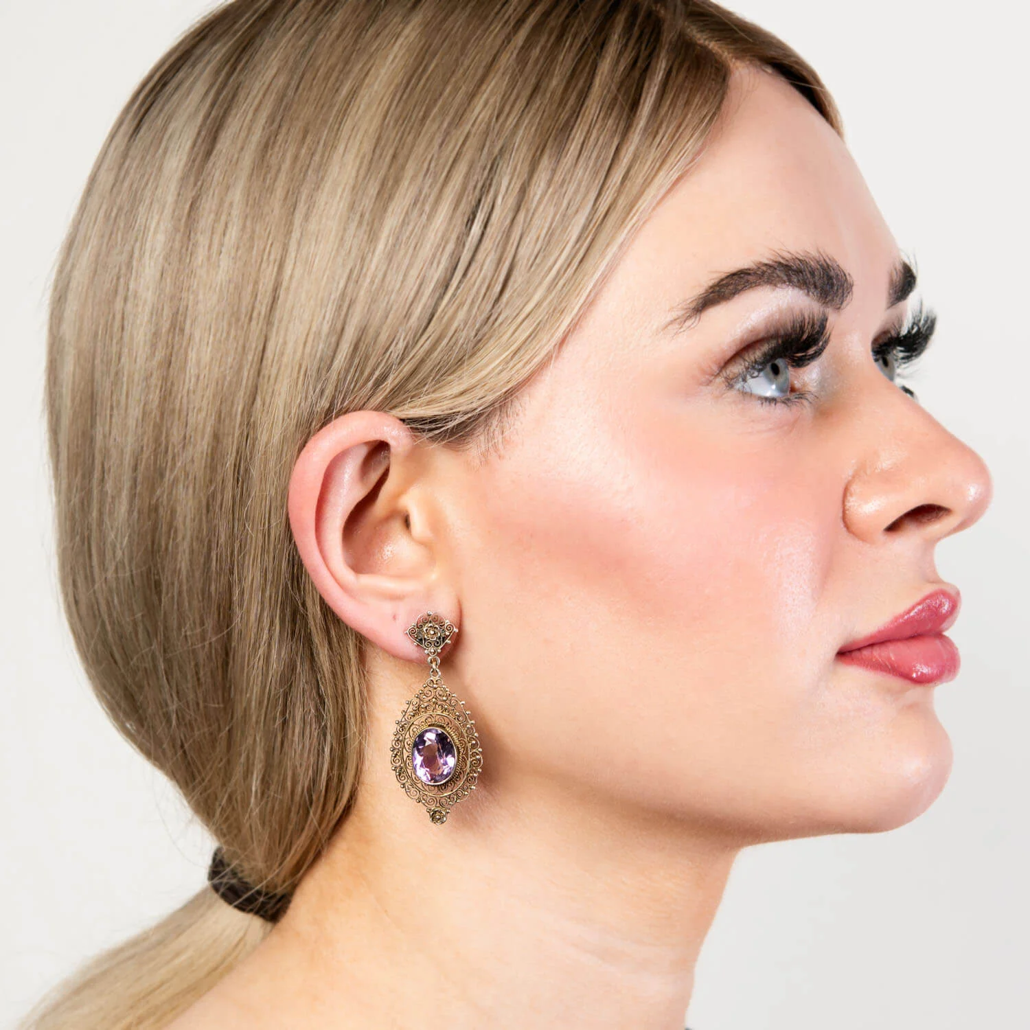 Edwardian Italian Silver Gilt Amethyst Earrings - Image 5