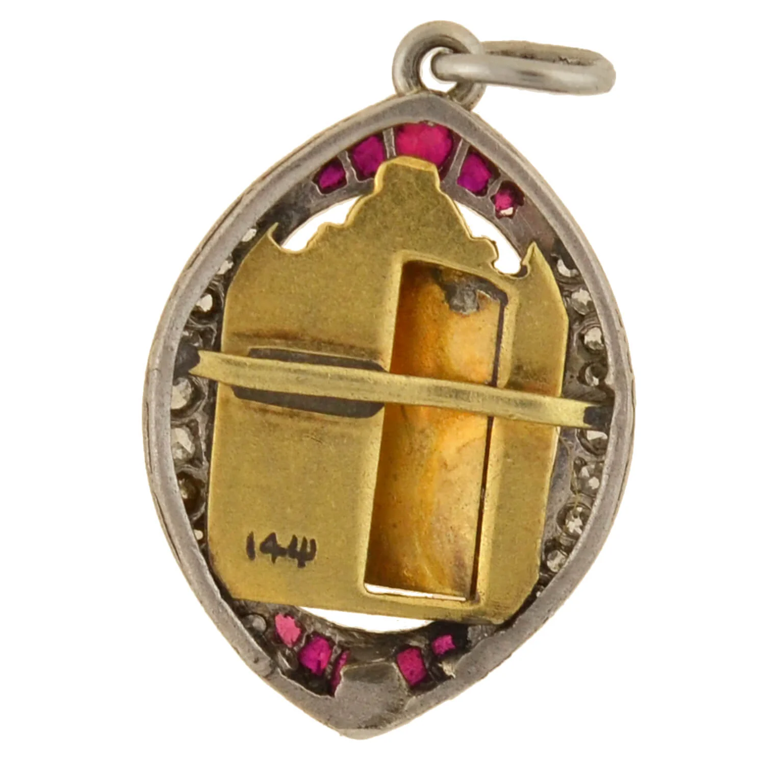 Edwardian Platinum/14kt Ruby + Diamond "21" Golden Door Charm Pendant - Image 5