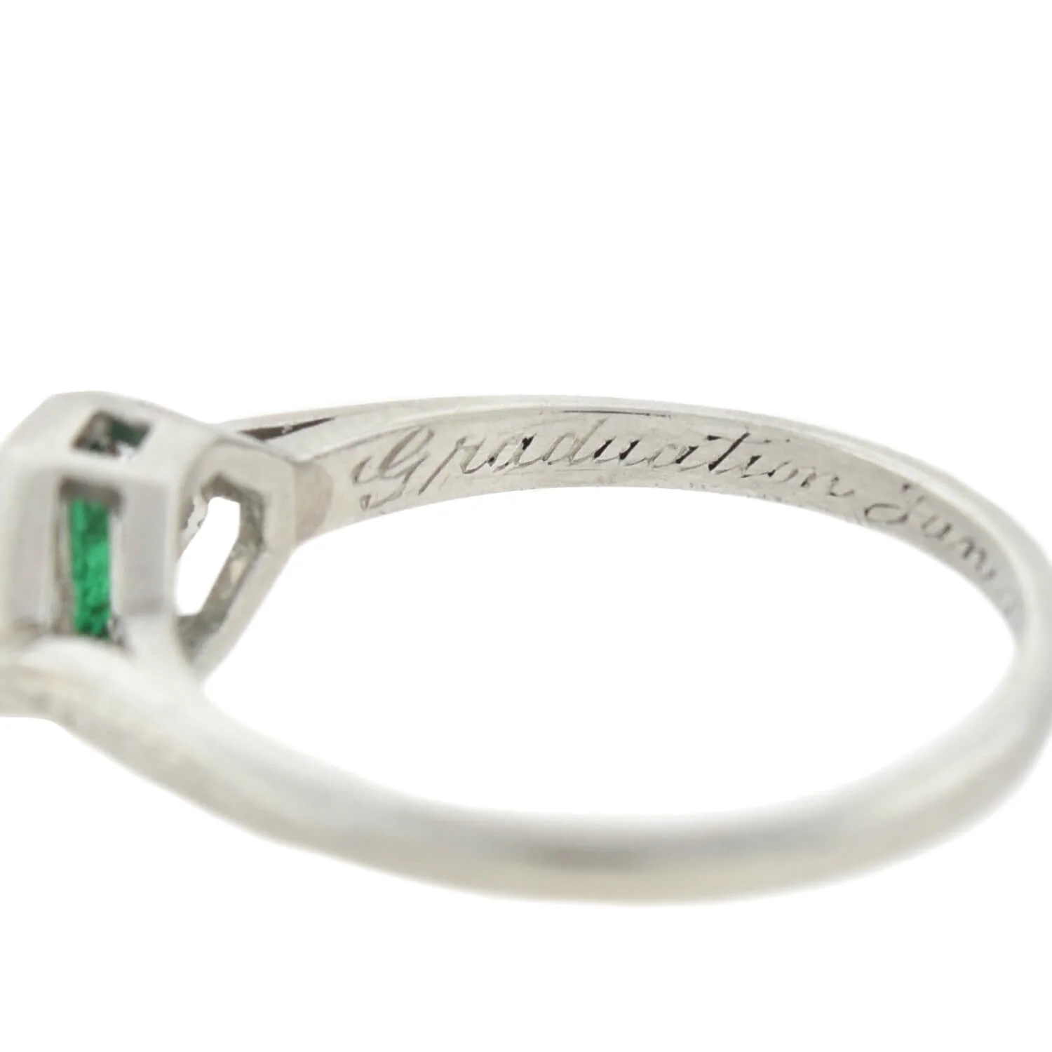 Edwardian Platinum Diamond + Emerald Ring - Image 6