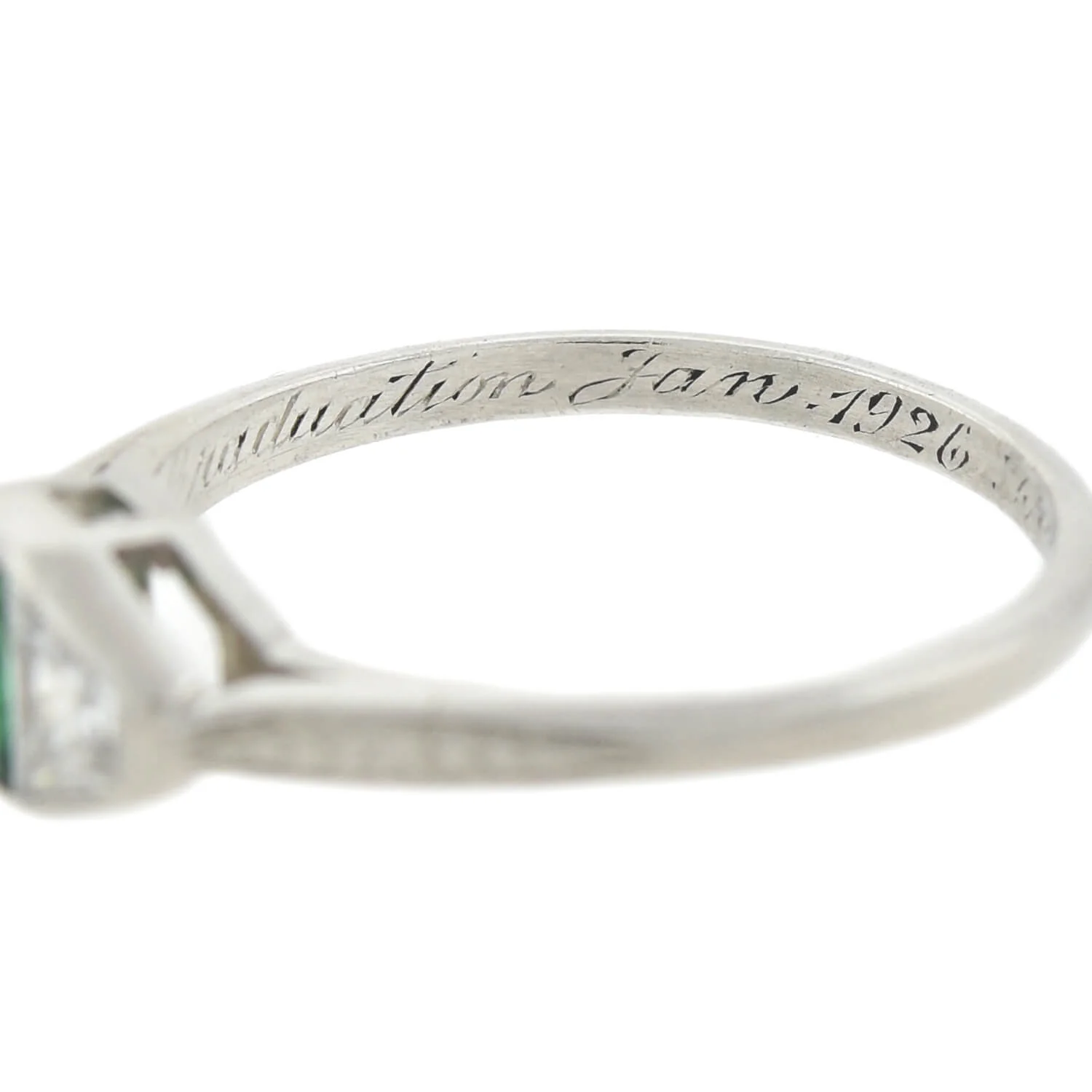 Edwardian Platinum Diamond + Emerald Ring - Image 7