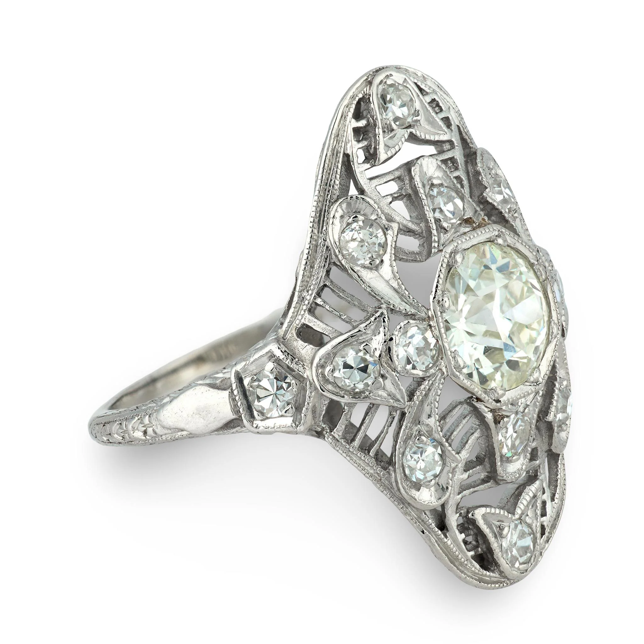 Edwardian Platinum Diamond Navette Ring - Image 3
