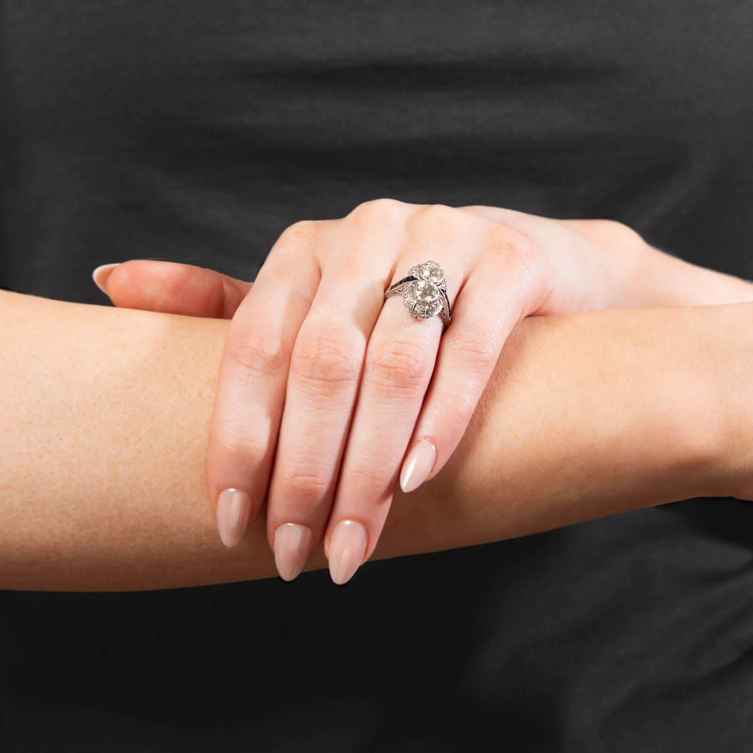 Edwardian Platinum French Diamond and Sapphire Ring - Image 7