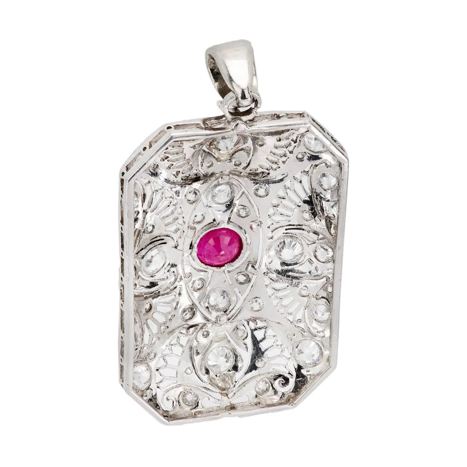 Edwardian Platinum Ruby and Diamond Pendant - Image 3