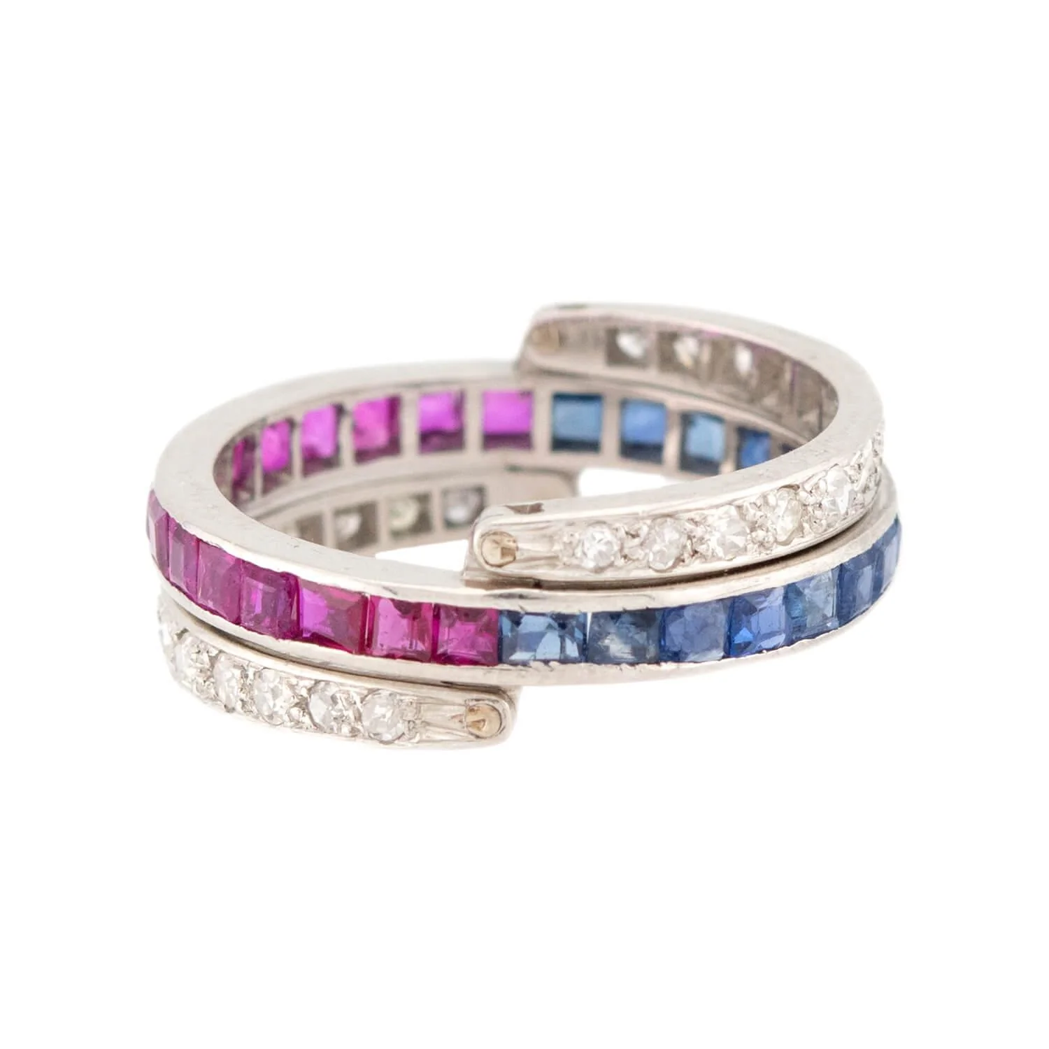 Edwardian Platinum Ruby, Sapphire, & Diamond "Flip" Ring - Image 4