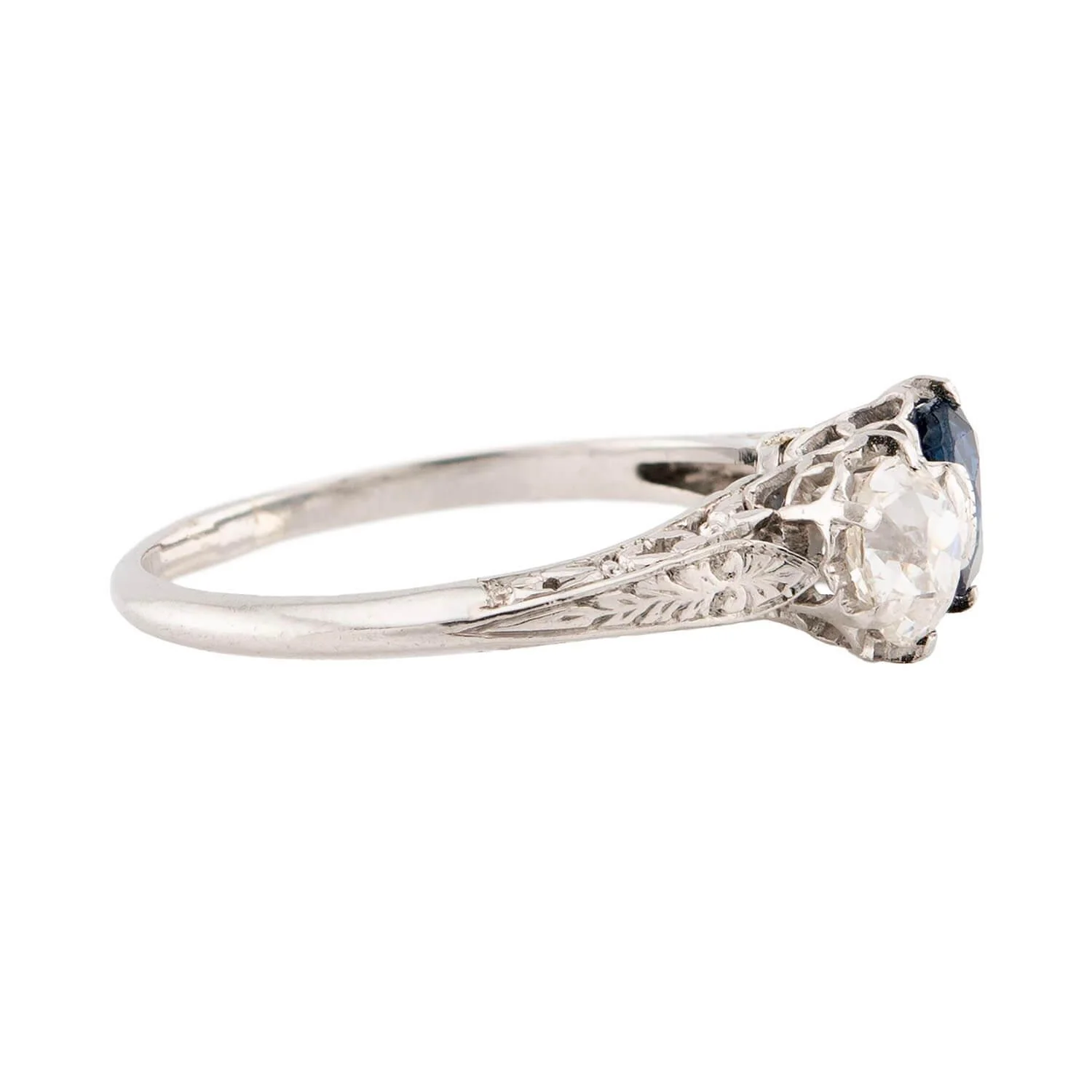 Edwardian Platinum Sapphire & Diamond Bypass Ring - Image 3