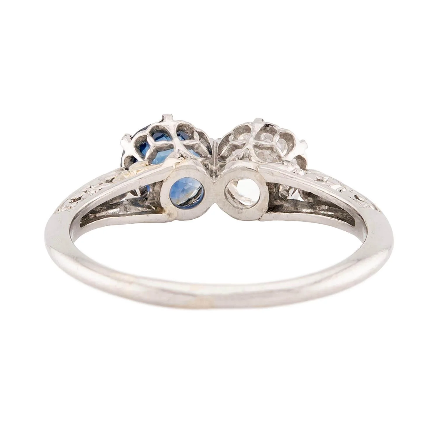Edwardian Platinum Sapphire & Diamond Bypass Ring - Image 5