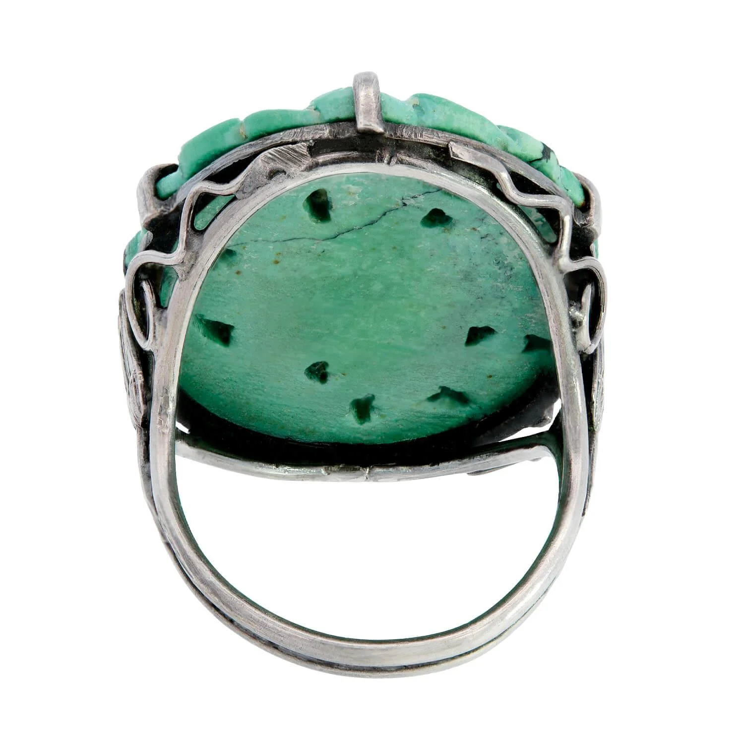 Edwardian Sterling Silver Chinese Carved Turquoise Ring - Image 5