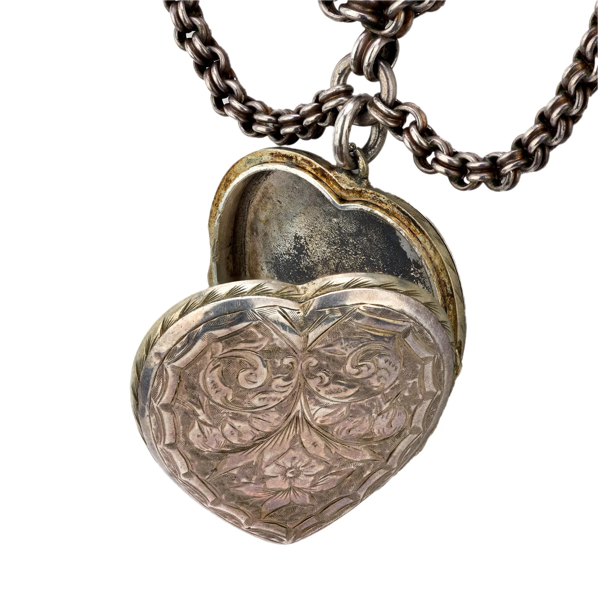 Edwardian Sterling Silver Heart Locket Pendant Festoon Necklace - Image 3