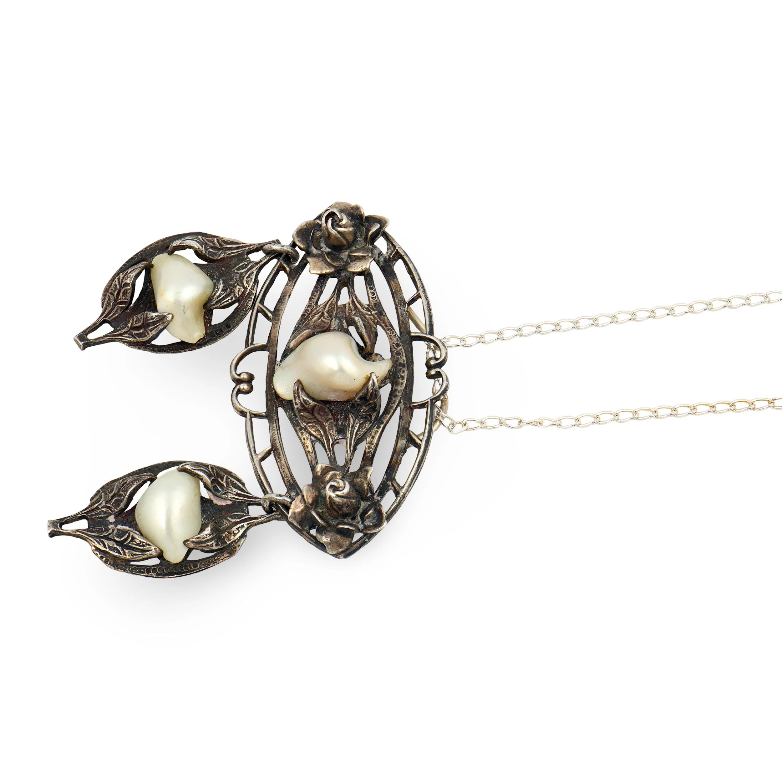 Edwardian Sterling Silver Mississippi River Pearl Lavalier Necklace - Image 3
