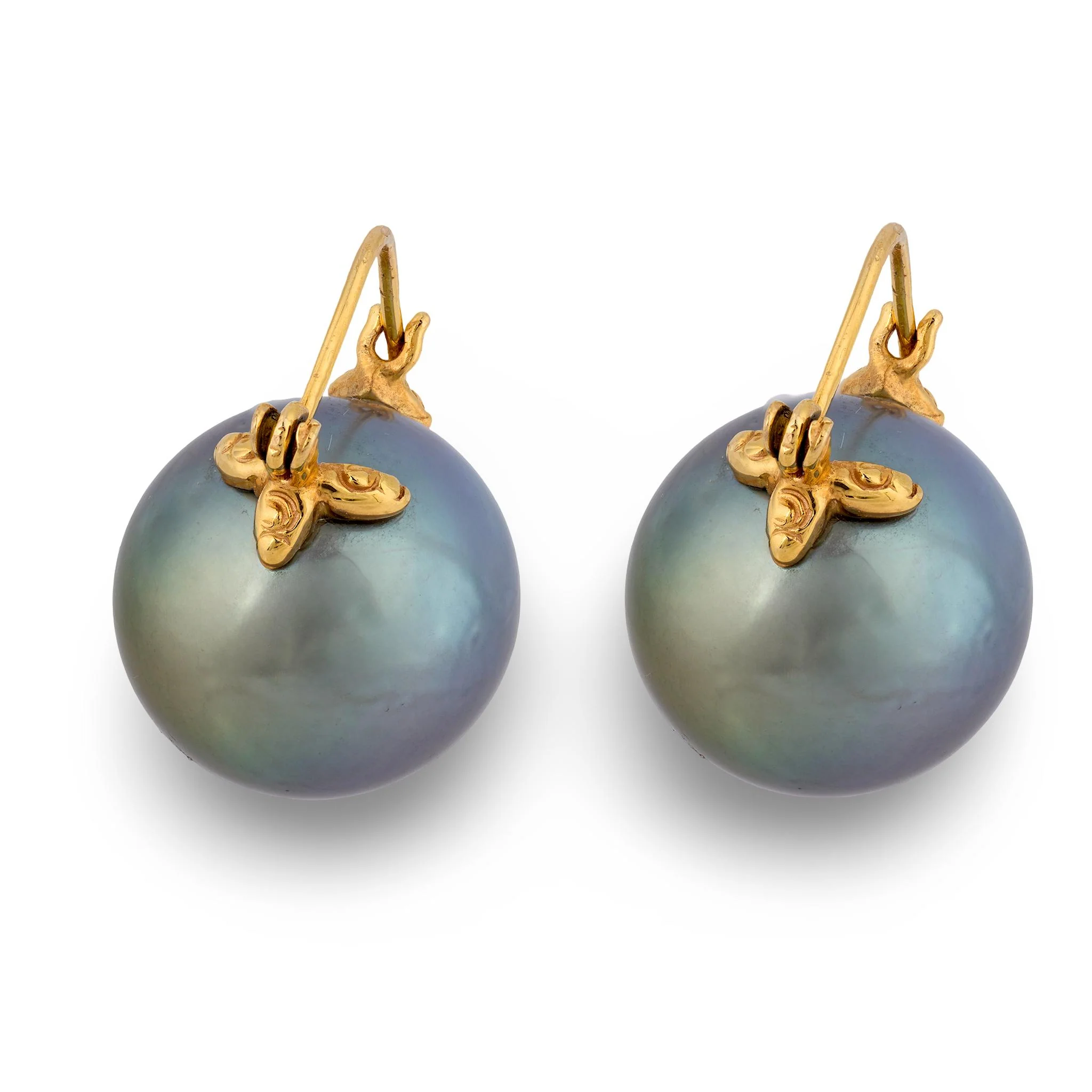 Estate 14k Black Tahitian Pearl Earrings 14mm