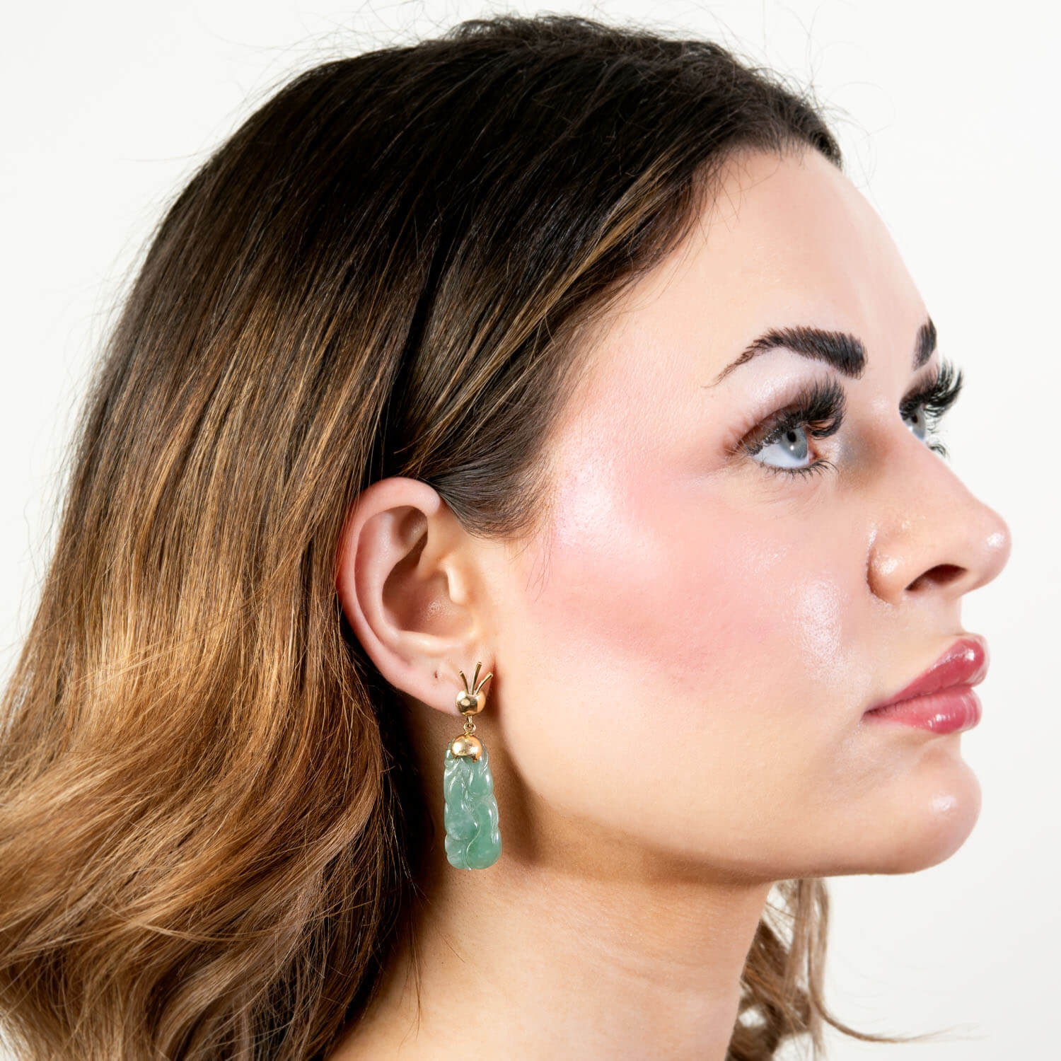 Estate 14k Carved Jade Earrings - Image 4