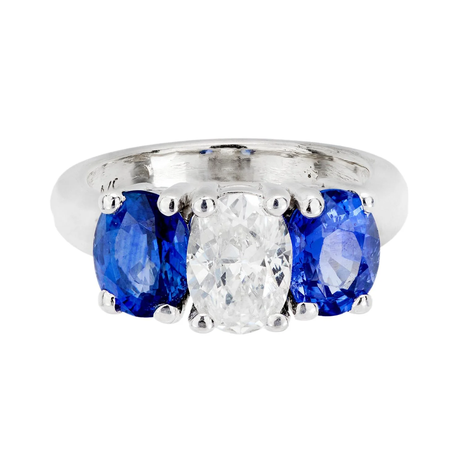 Estate 14k Diamond and Sapphire Three Stone Ring - Image 2