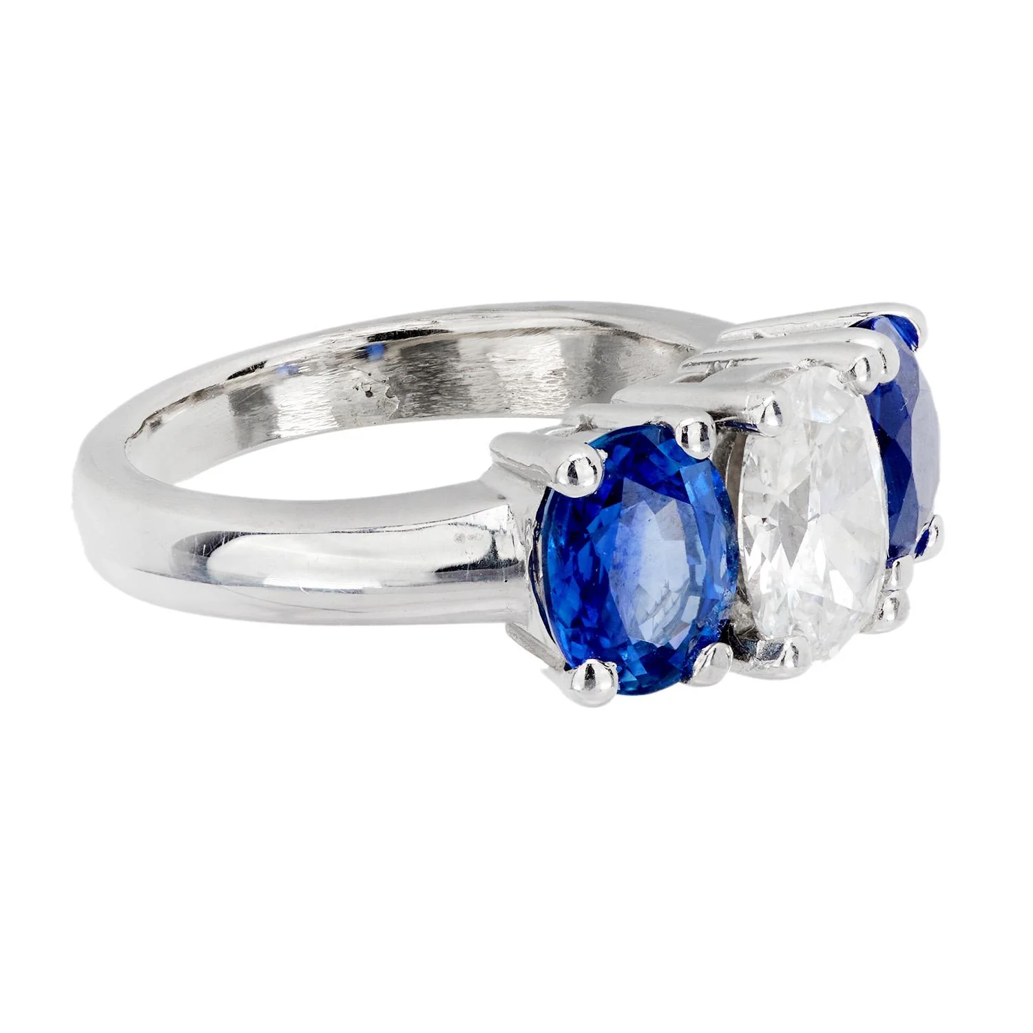 Estate 14k Diamond and Sapphire Three Stone Ring - Image 3
