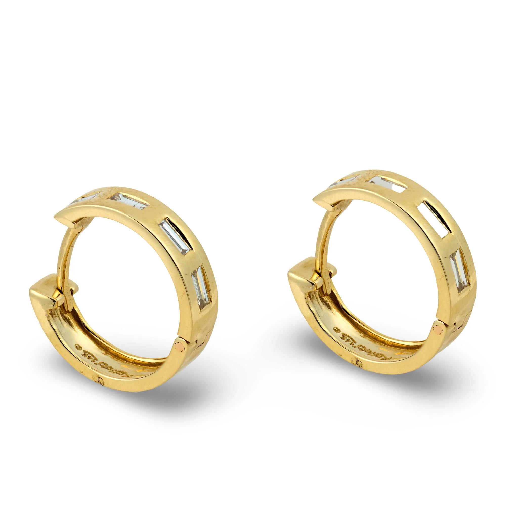 Estate 14k Diamond Huggie Hoop Earrings - Image 2