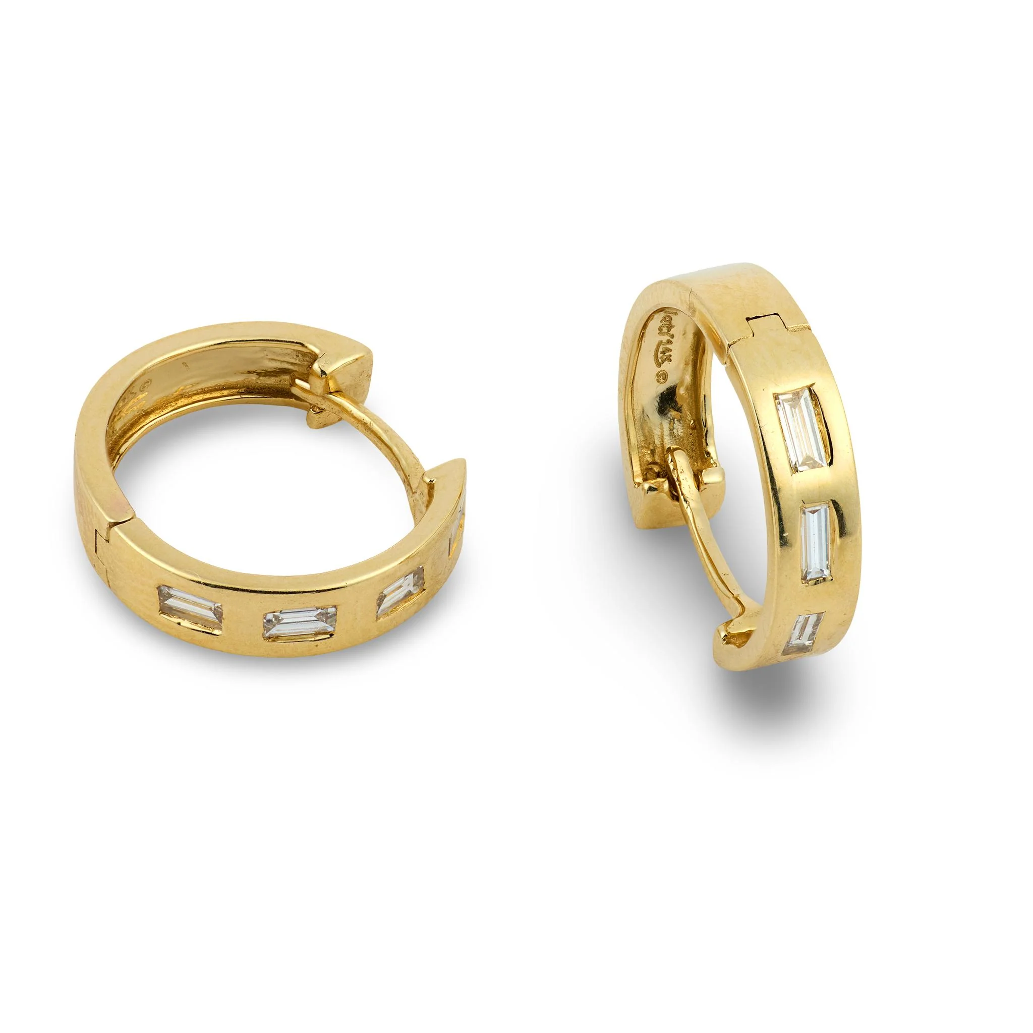 Estate 14k Diamond Huggie Hoop Earrings - Image 3