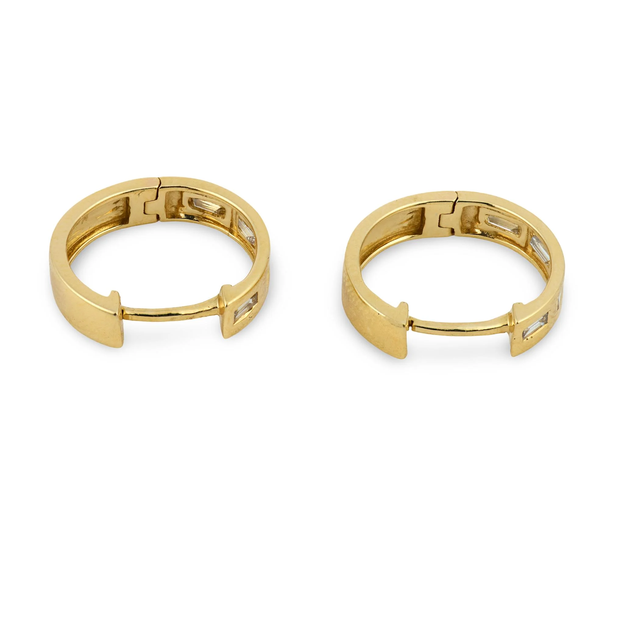Estate 14k Diamond Huggie Hoop Earrings - Image 4