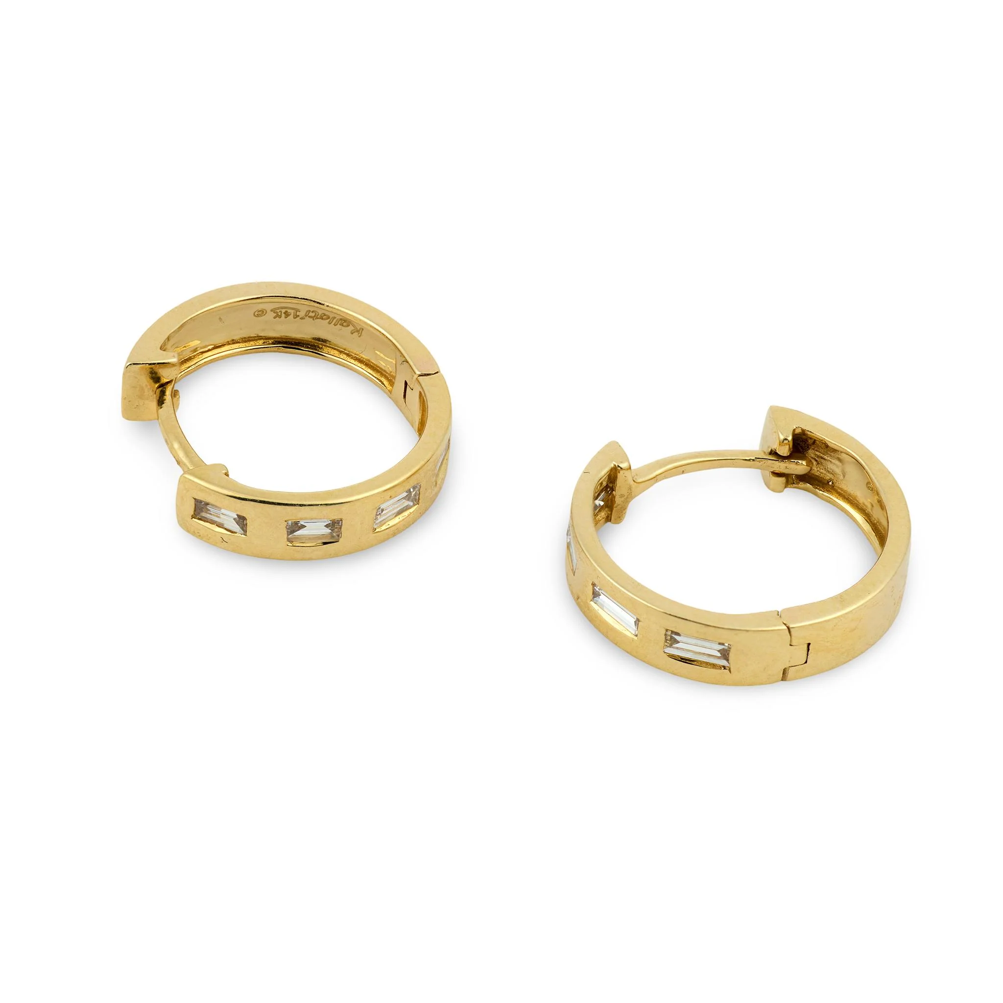Estate 14k Diamond Huggie Hoop Earrings - Image 5