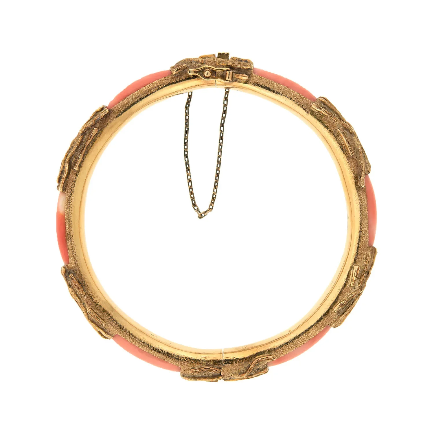 Estate 14k Gold & Coral Hinged Bangle Bracelet - Image 5