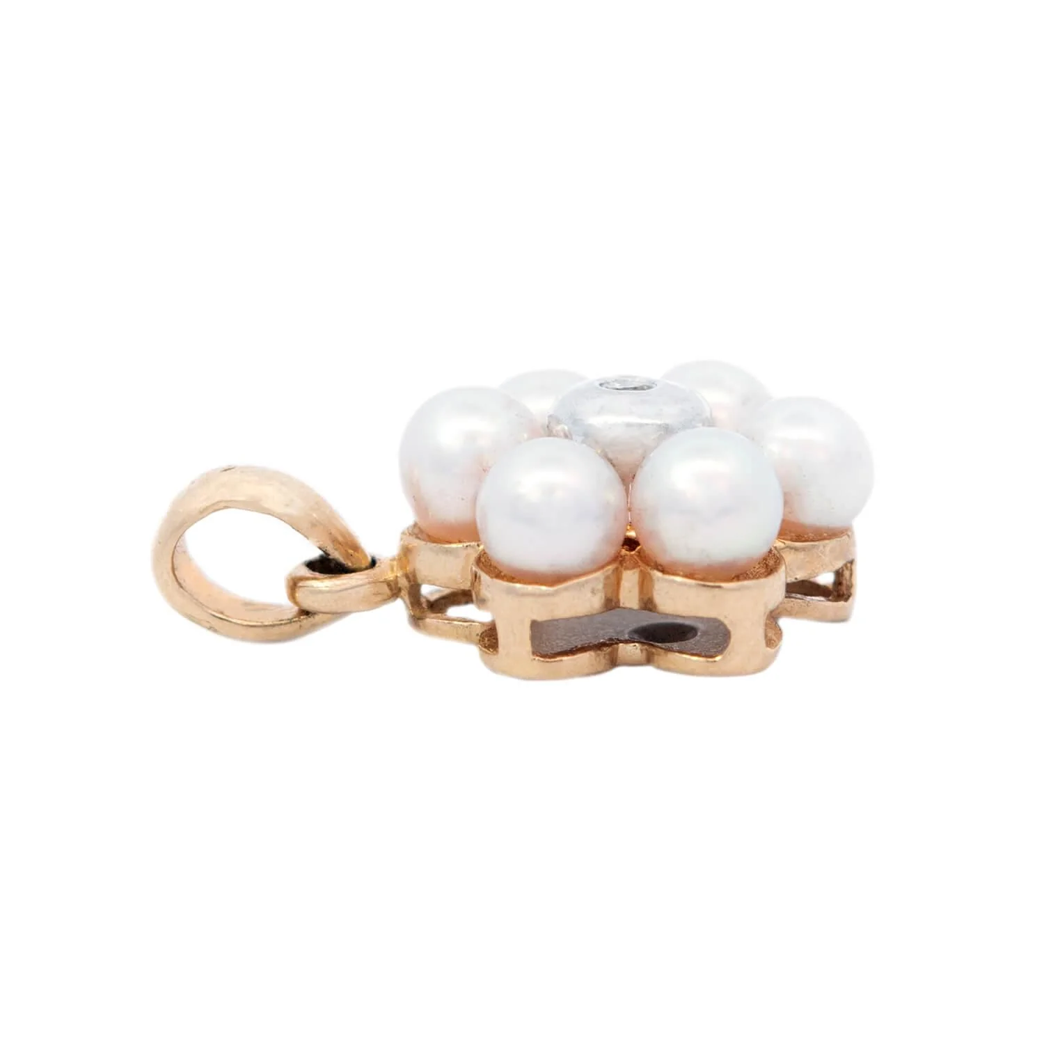 Estate 14k Pearl and Diamond Flower Pendant - Image 2
