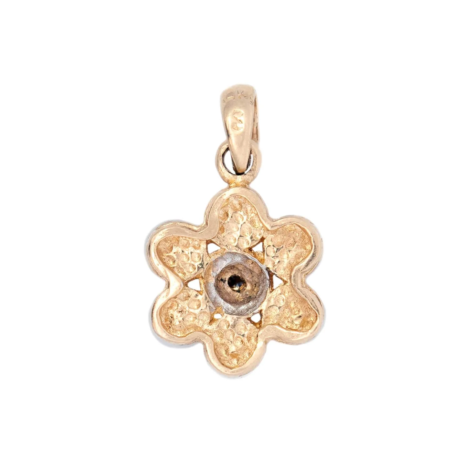 Estate 14k Pearl and Diamond Flower Pendant - Image 3