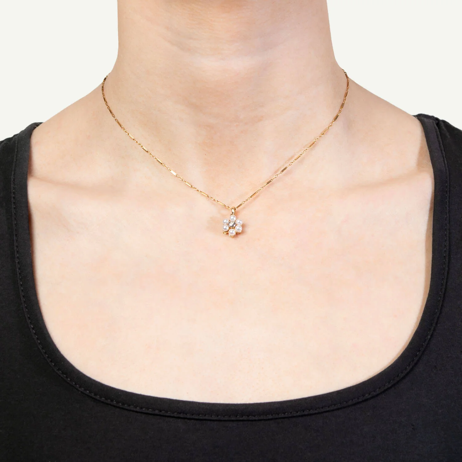Estate 14k Pearl and Diamond Flower Pendant - Image 4
