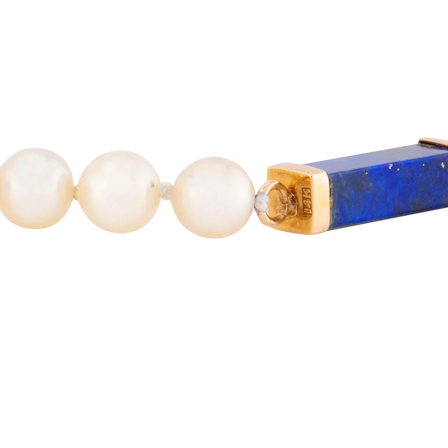 Estate 14k Pearl and Lapis Lazuli Bead Necklace - Image 5