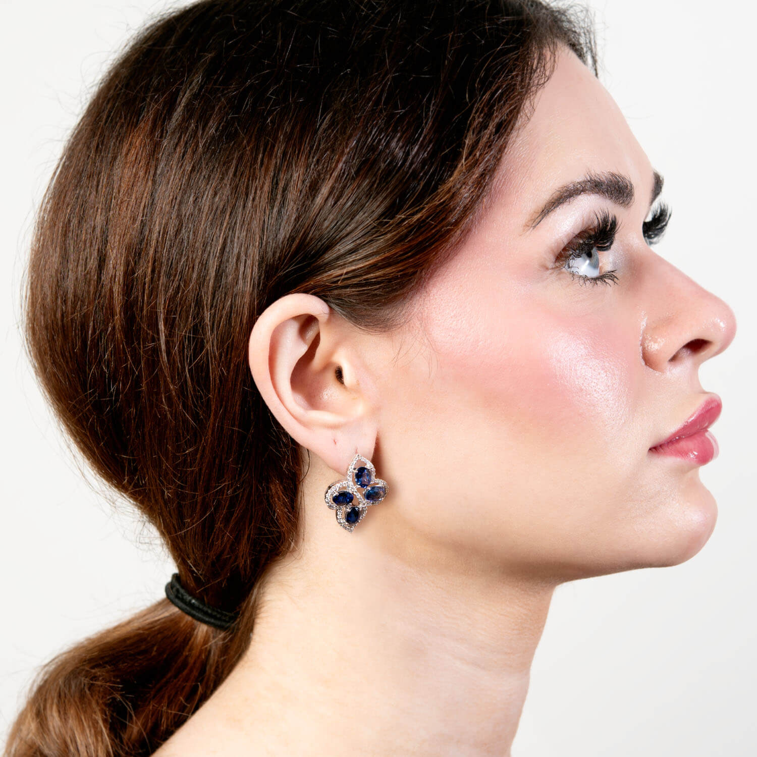 Estate 14k Sapphire and Diamond Butterfly Earrings - Image 4