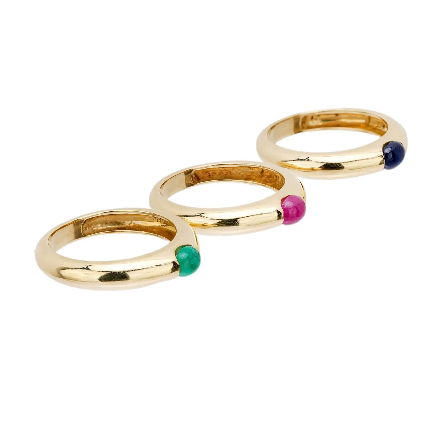 Estate 14k Sapphire, Ruby, & Emerald Three Band Set - Image 4