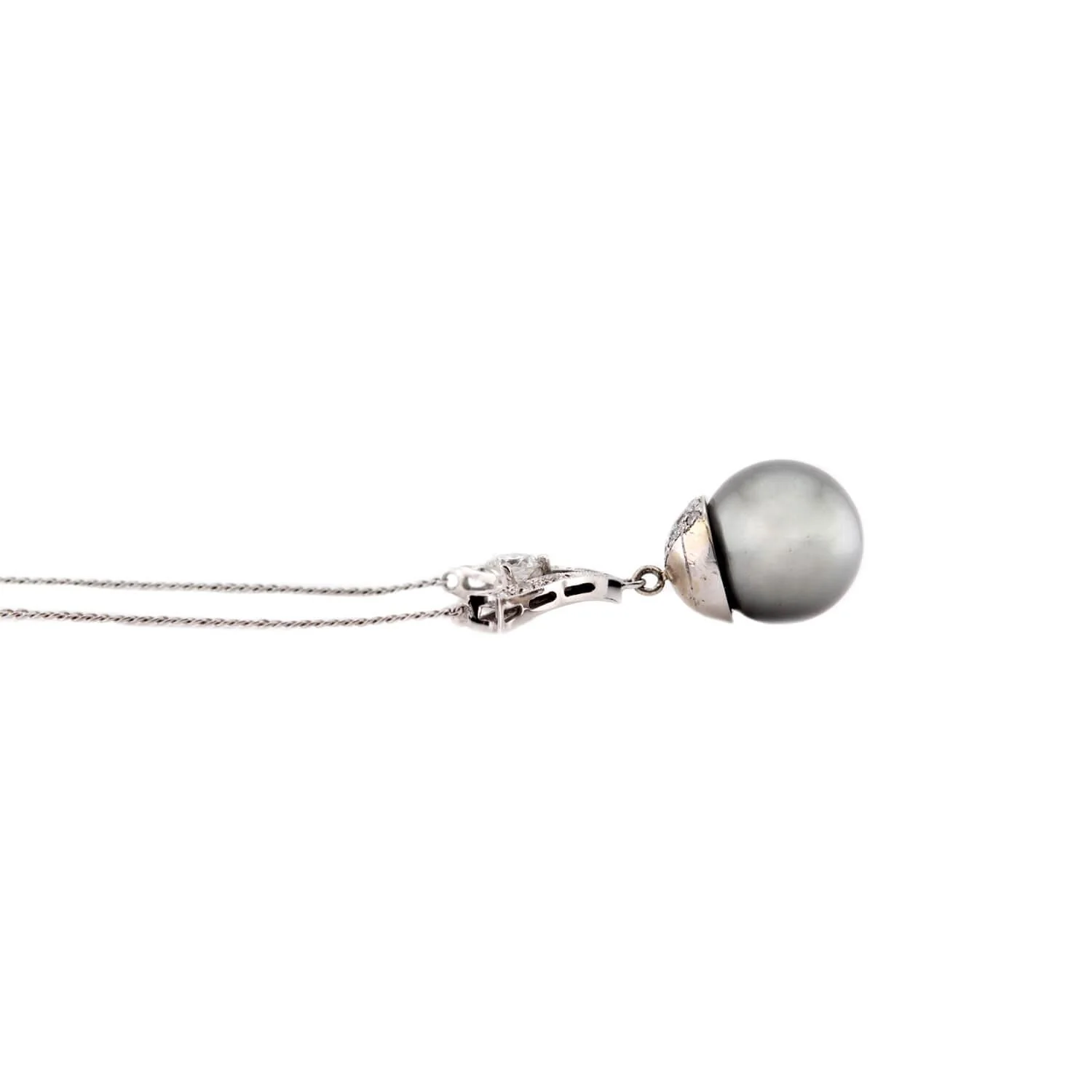 Estate 14k Tahitian Pearl & Diamond Pendant Necklace - Image 3