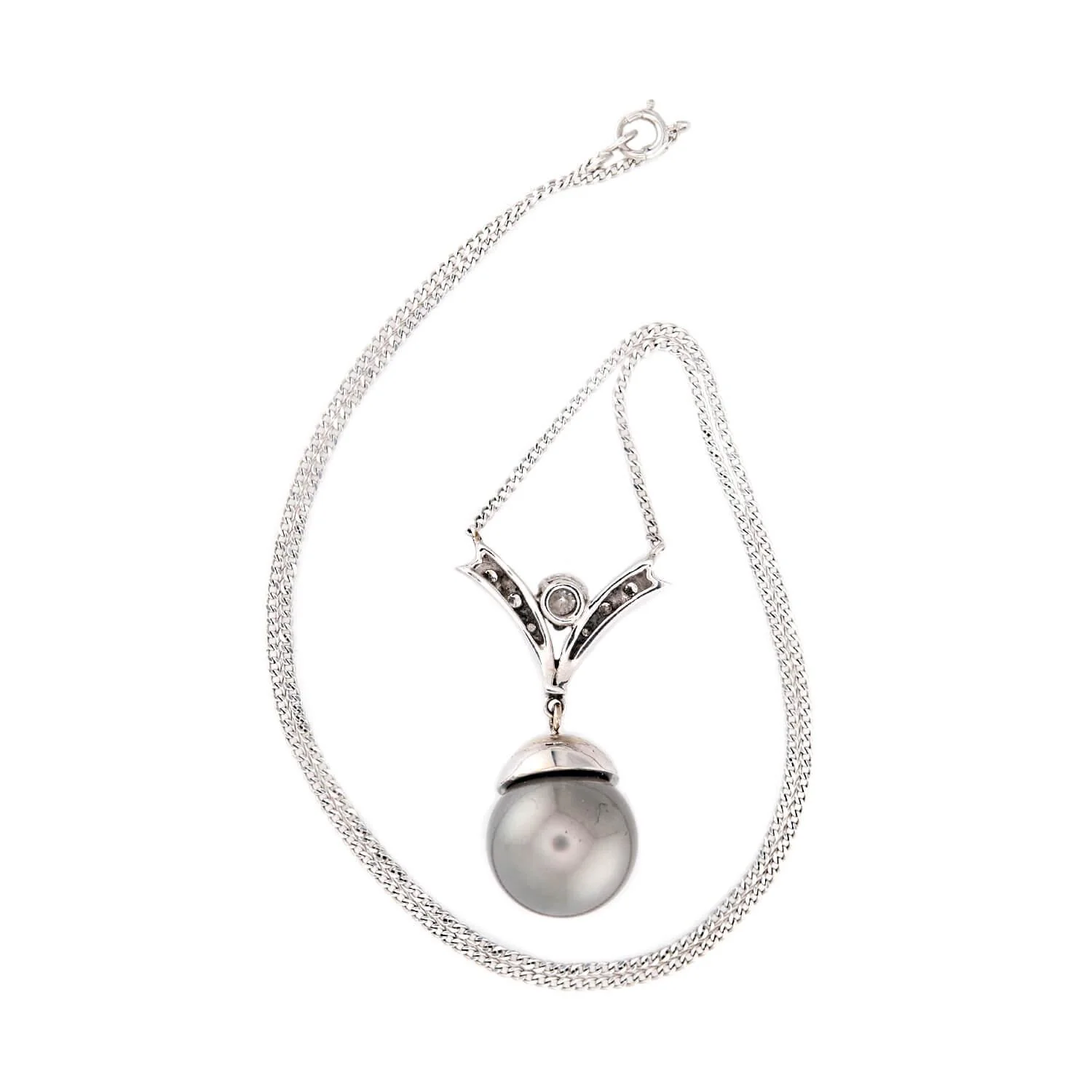 Estate 14k Tahitian Pearl & Diamond Pendant Necklace - Image 4
