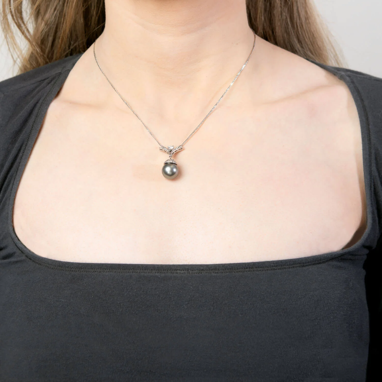 Estate 14k Tahitian Pearl & Diamond Pendant Necklace - Image 6