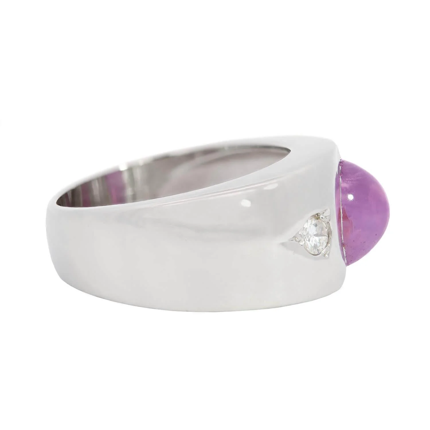 Estate 14k White Gold Pink Star Sapphire and Diamond Flush Mount Ring - Image 3