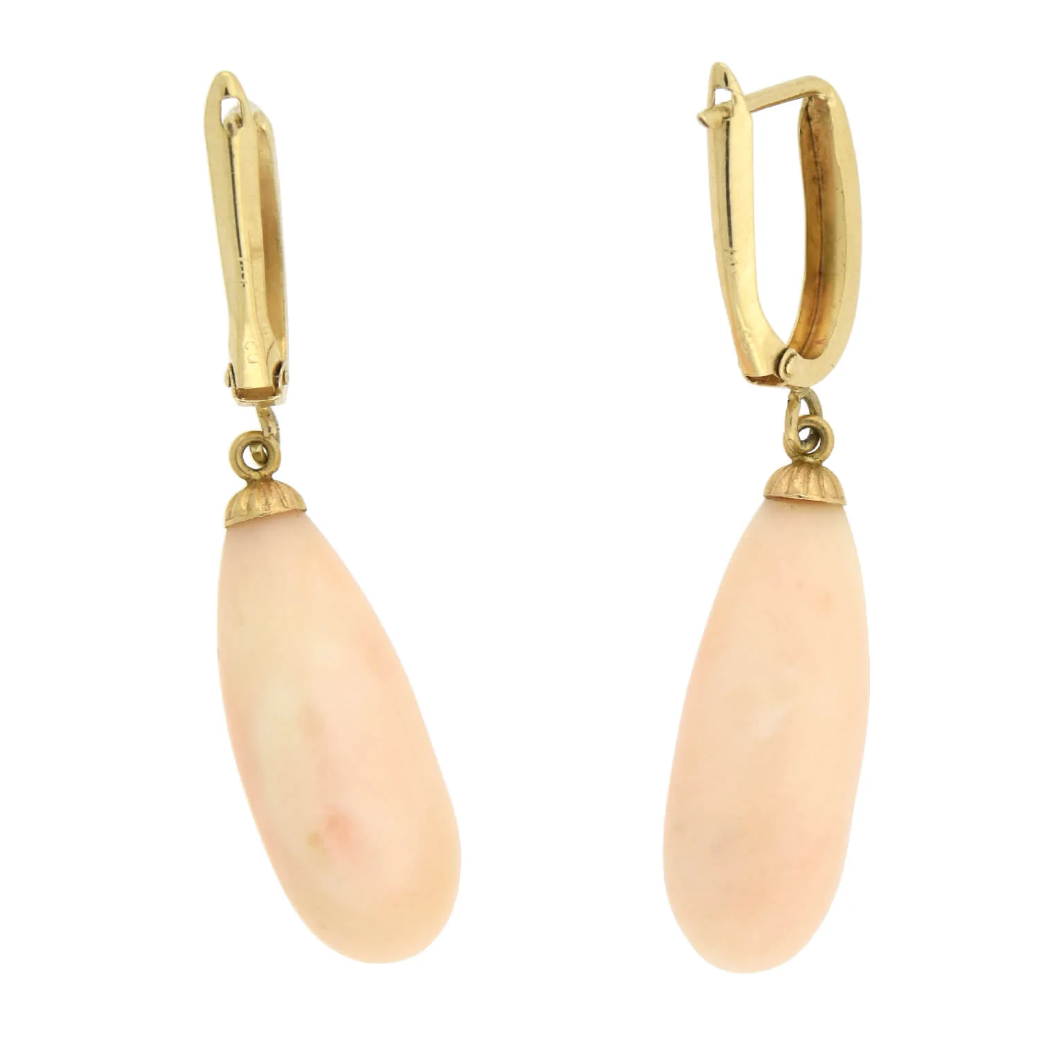 Estate 14kt Angel Skin Coral Teardrop Dangle Earrings - Image 6