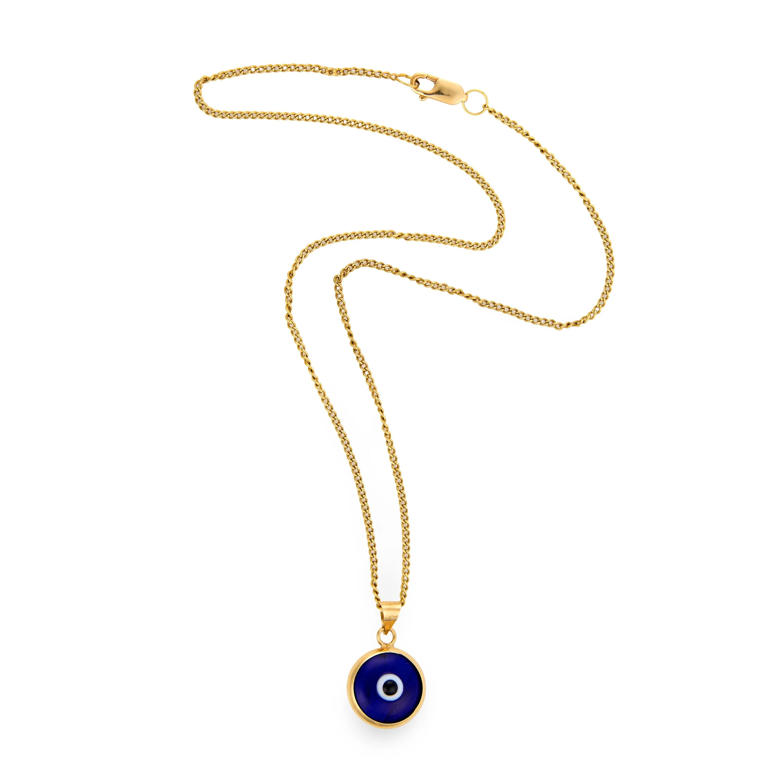 Estate 18k/14k Glass Evil Eye Pendant Necklace - Image 2
