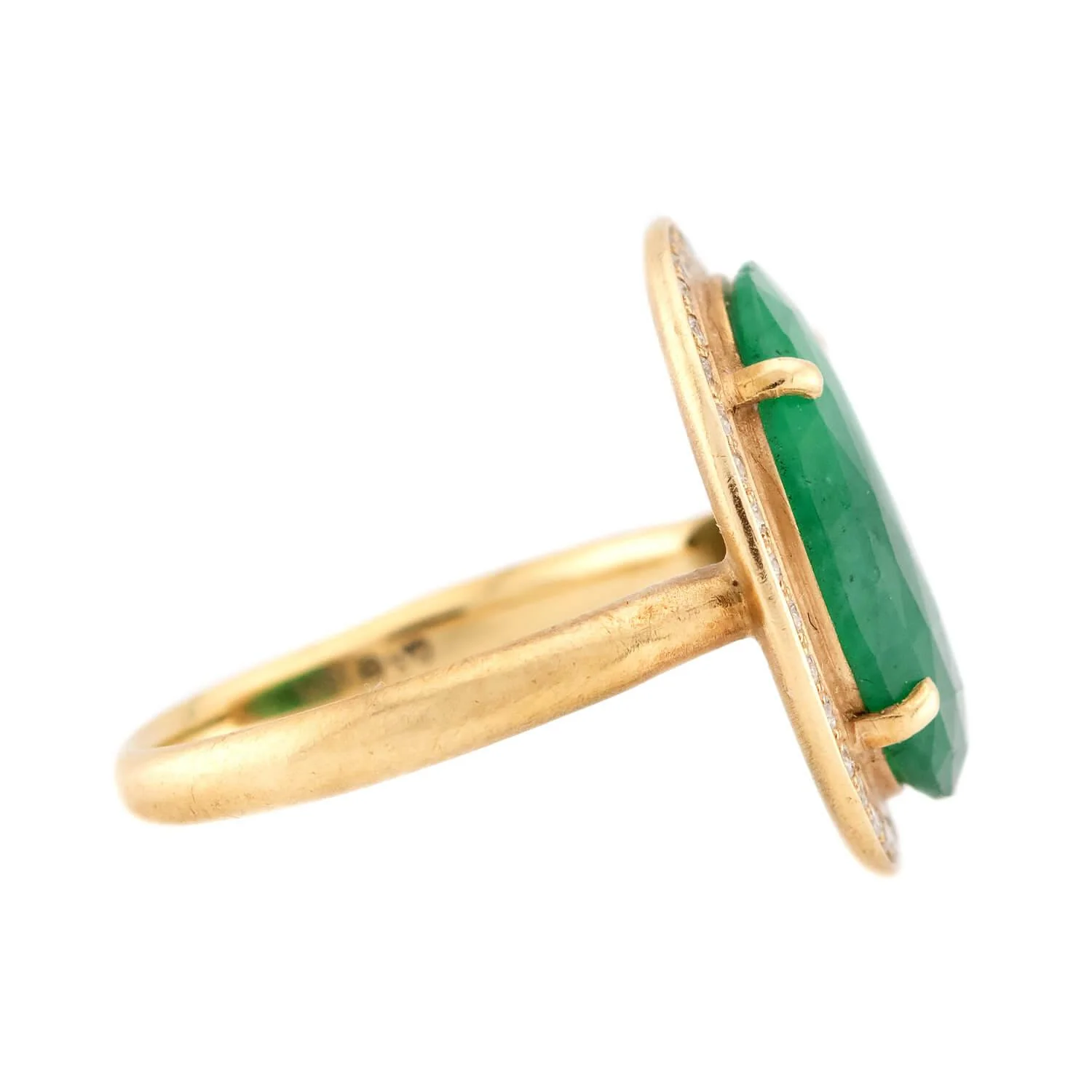 Estate 18k Emerald and Diamond Halo Ring - Image 3